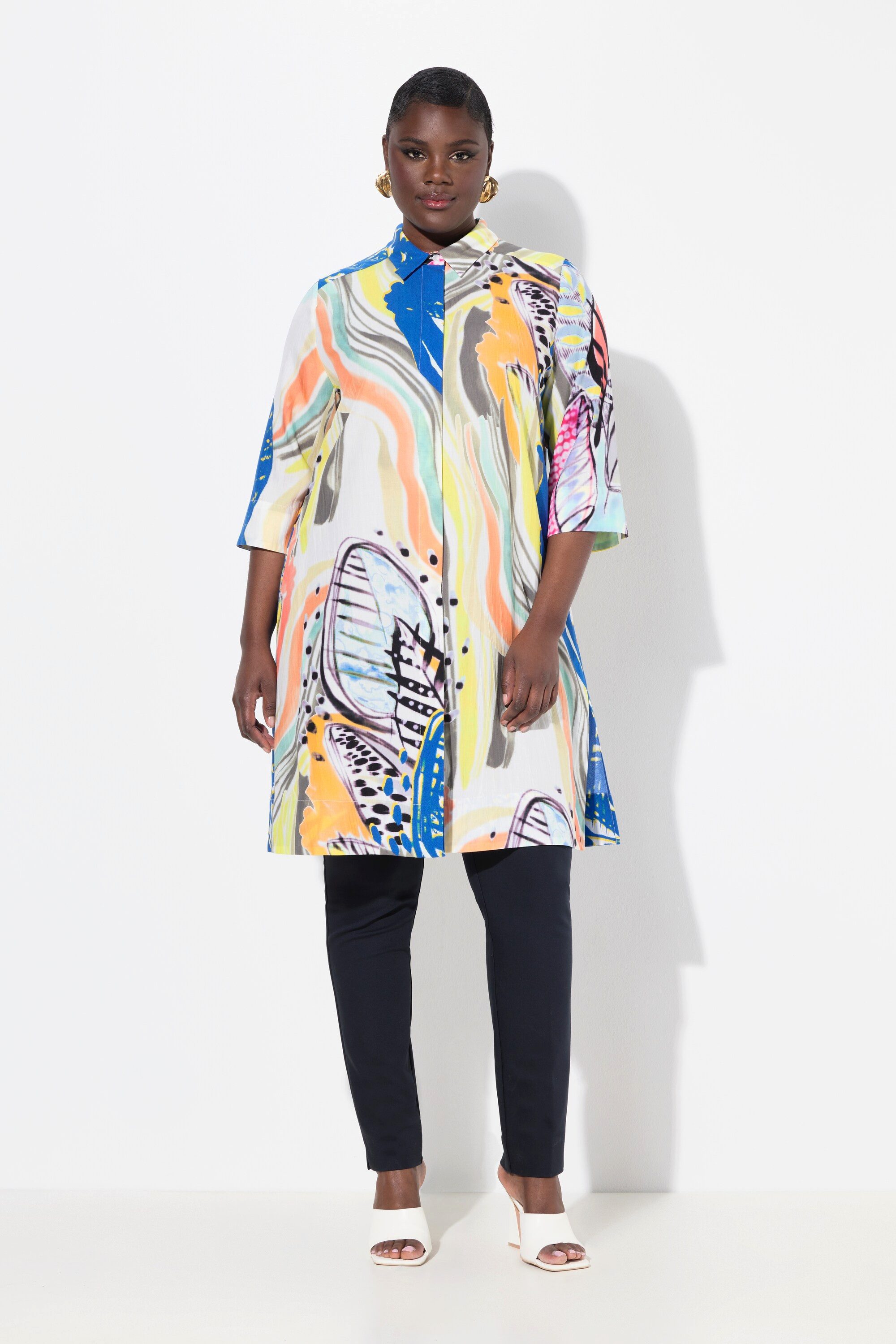 Ulla Popken Jerseykleid Lyocell-Longbluse A-Linie Hemdkragen günstig online kaufen