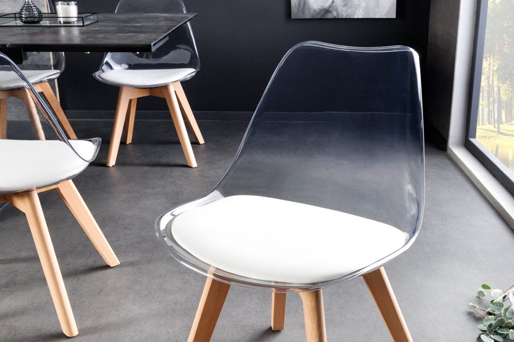 riess-ambiente Esszimmerstuhl SCANDINAVIA MEISTERSTÜCK transparent / weiß / natur (Einzelartikel, 1 St), Kunststoff · Kunstleder · Massivholz · Design