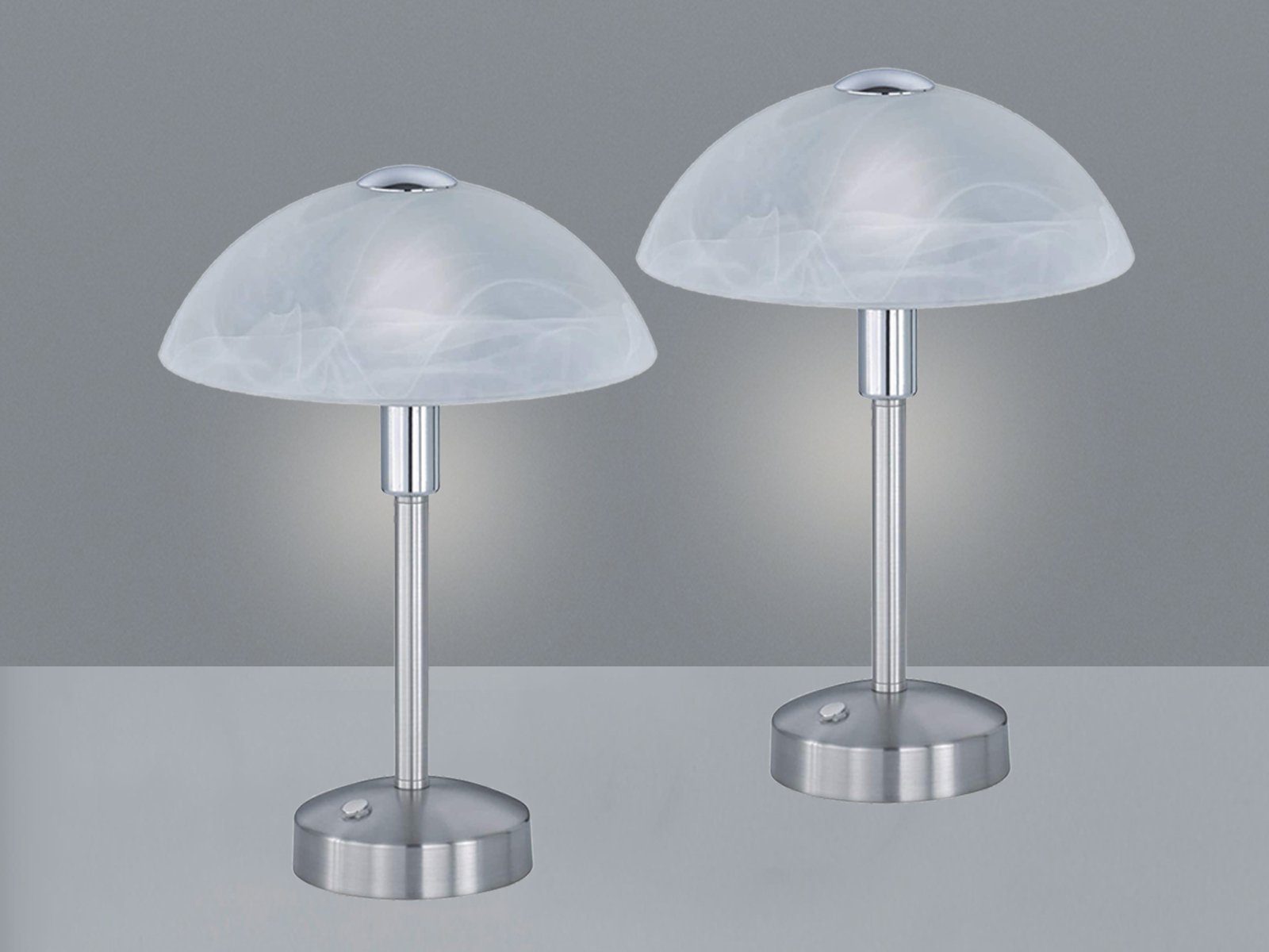 TRIO Leuchten LED Nachttischlampe, Dimmfunktion, LED fest integriert, Warmweiß, 2er SET, klein-e Pilzlampe im Bauhaus-stil mit Glas-schirm, Höhe 30cm