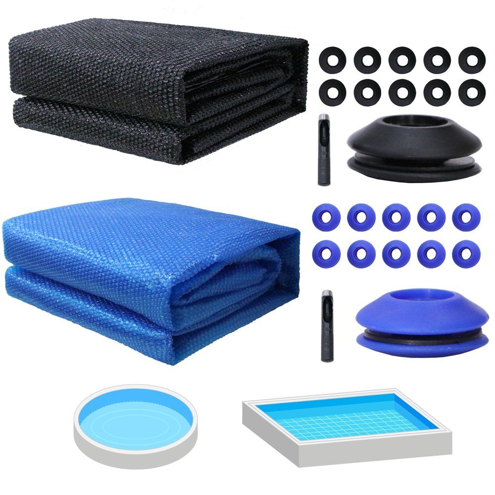 Mucola Pool-Abdeckplane Solarfolie Pool Solarplane Ösen Poolheizung Wärmeplane Poolabdeckung (Set mit Folie und Locheisen, 2-St., Set bestehend aus Solarfolie und 10 Kunststoff Ösen mit Locheisen), aus PVC