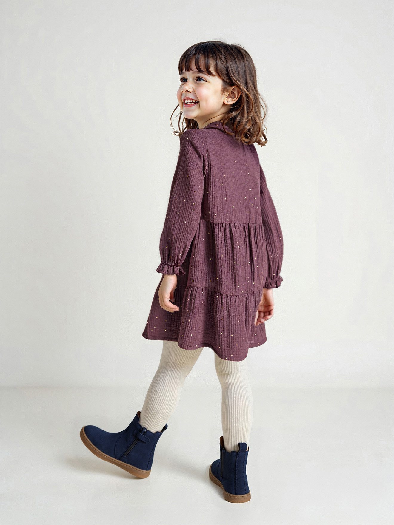 vertbaudet Minikleid Mädchen Musselinkleid mit goldenen Tupfen – Bild 5 von 5
