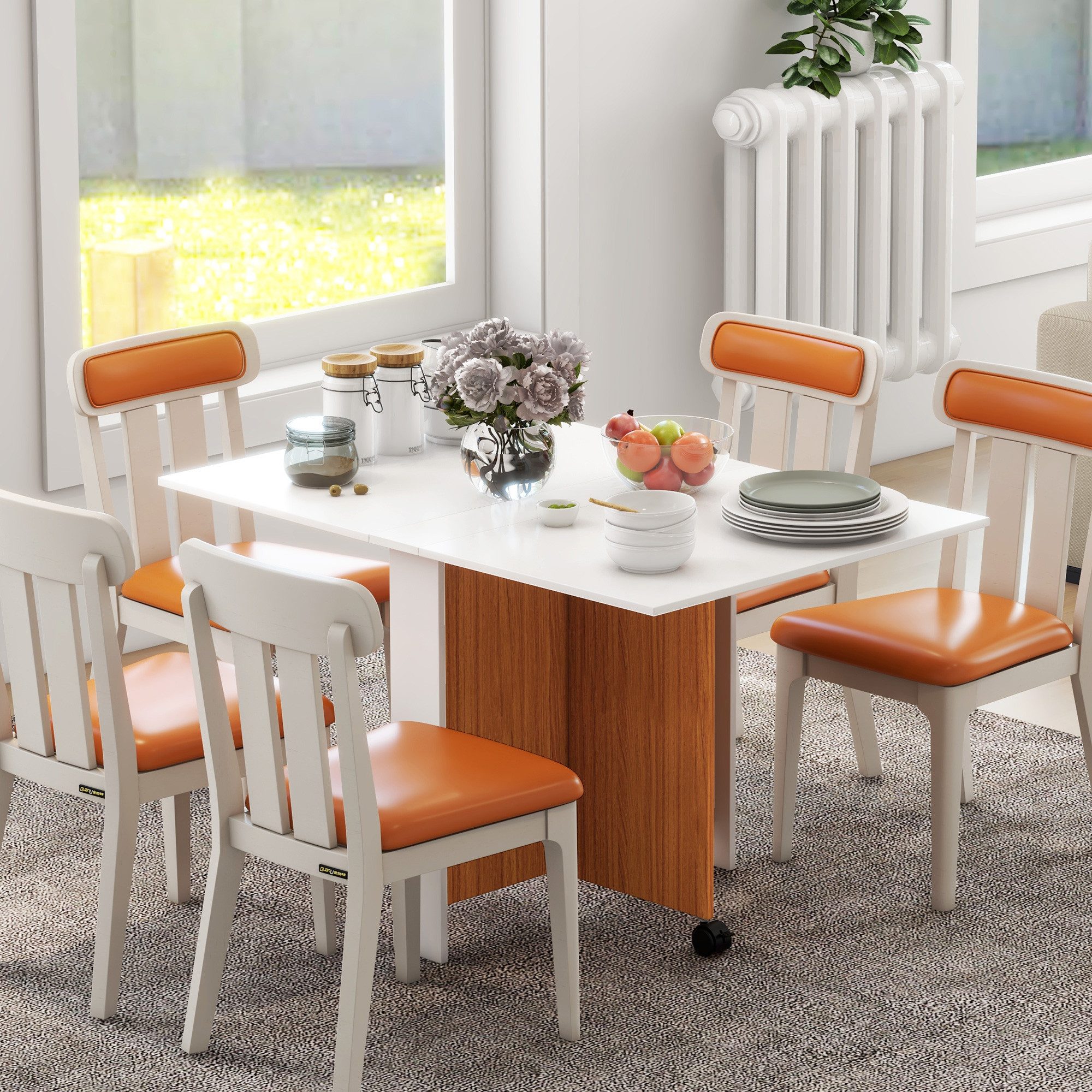 HOMCOM Klapptisch Esstisch Schreibtisch mit klappbarer Arbeitsplatte und Rollen (Küchentisch, 1-St., Esszimmertisch), für Küche Weiß