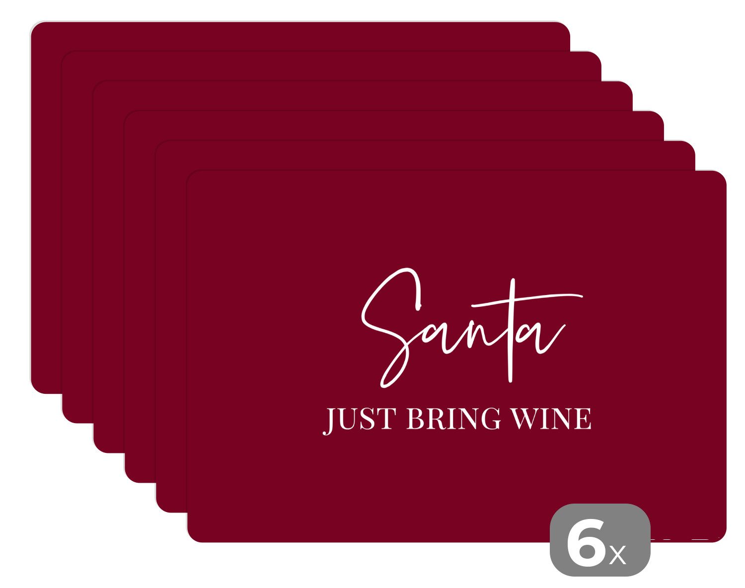 MuchoWow Platzset Weihnachtsmann - Wein - Rot - Weihnachten - Weihnachtsmann, (6-St), Platzsets, Tischset, Abwaschbar, Tischsets, Platzdeckchen