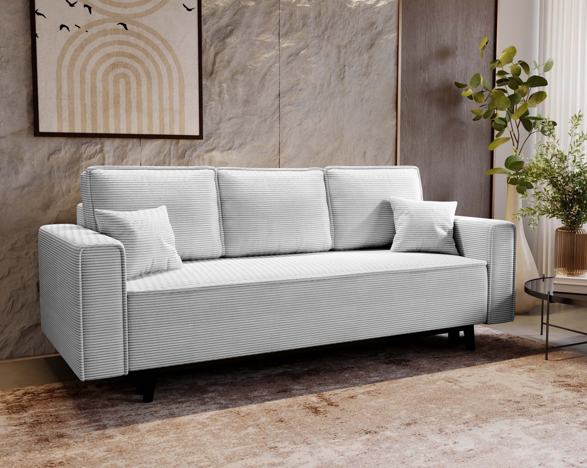 Goldstoff Schlafsofa Cordstoff - LUX 225 cm - Sofa mit schlaffunktion und Bettkasten