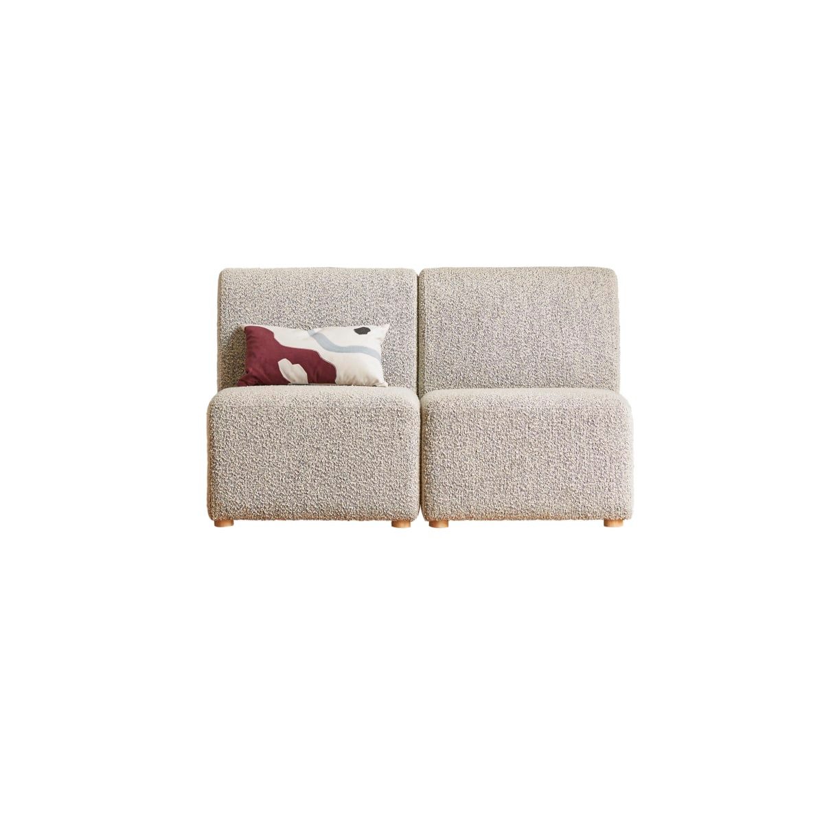 Tikamoon Sofa Modulare 2-Sitzer-Bank Swann aus massivem Akazienholz mit grauem Stoff