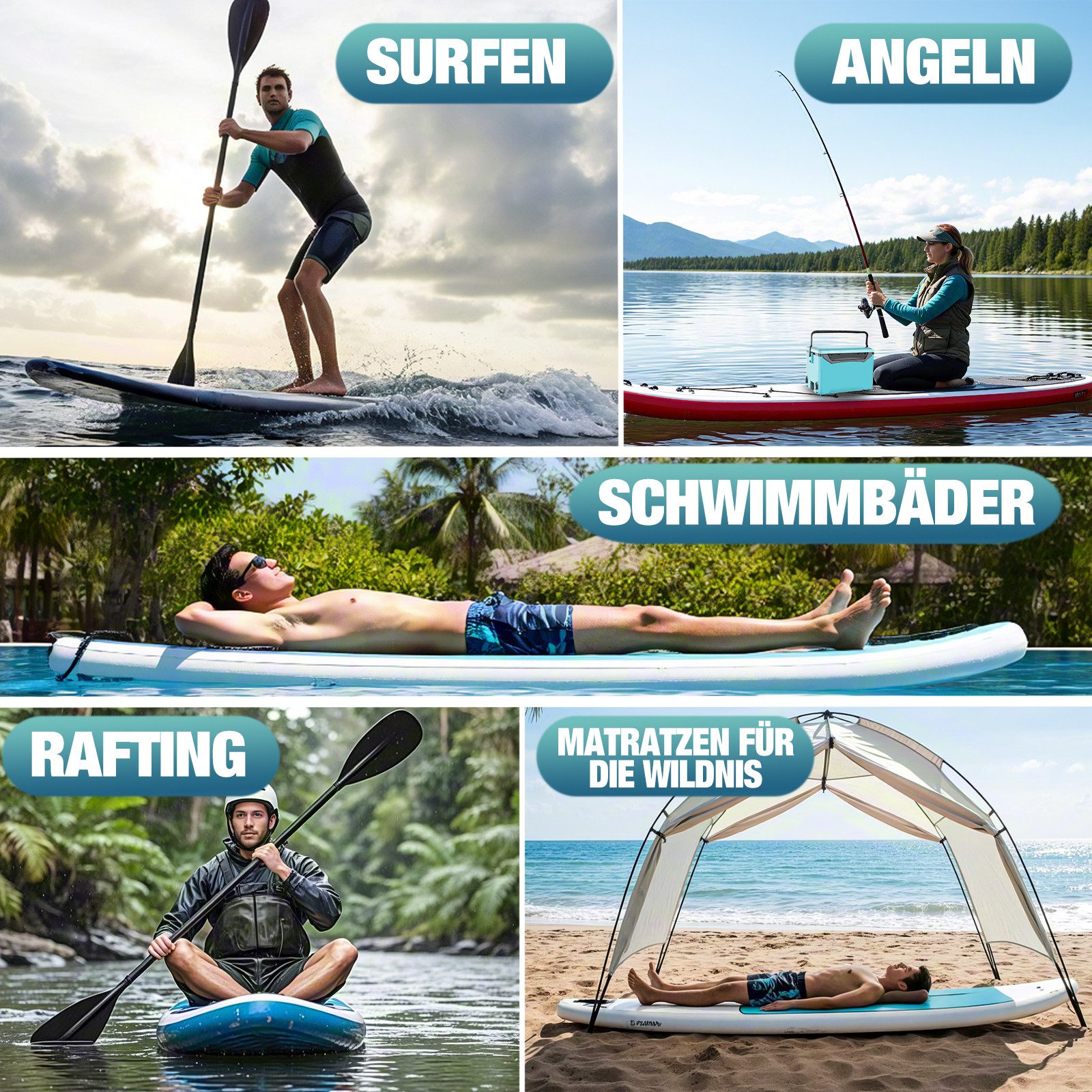 CITYSPORTS Inflatable SUP-Board 320x80x15cm,aufblasbares Stand Up Paddle Board set bis 160 kg, Komplettset mit Paddel, Pumpe, Rucksack, Leash, Finnen & Kajak-Sitz
