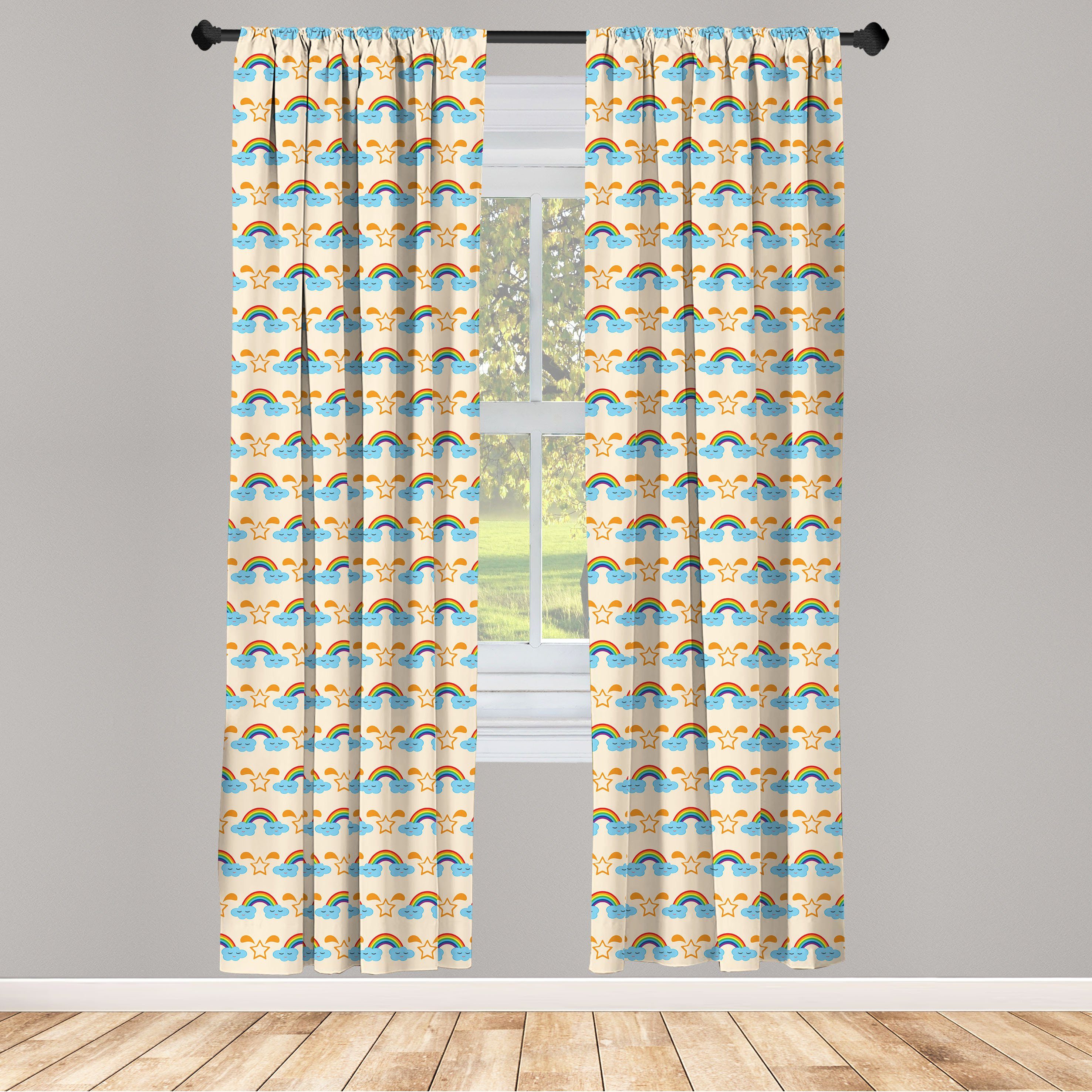Gardine Vorhang für Microfaser, Schlafzimmer Wohnzimmer und Kindergarten Abakuhaus, Wolken Dekor, Augen Lächeln