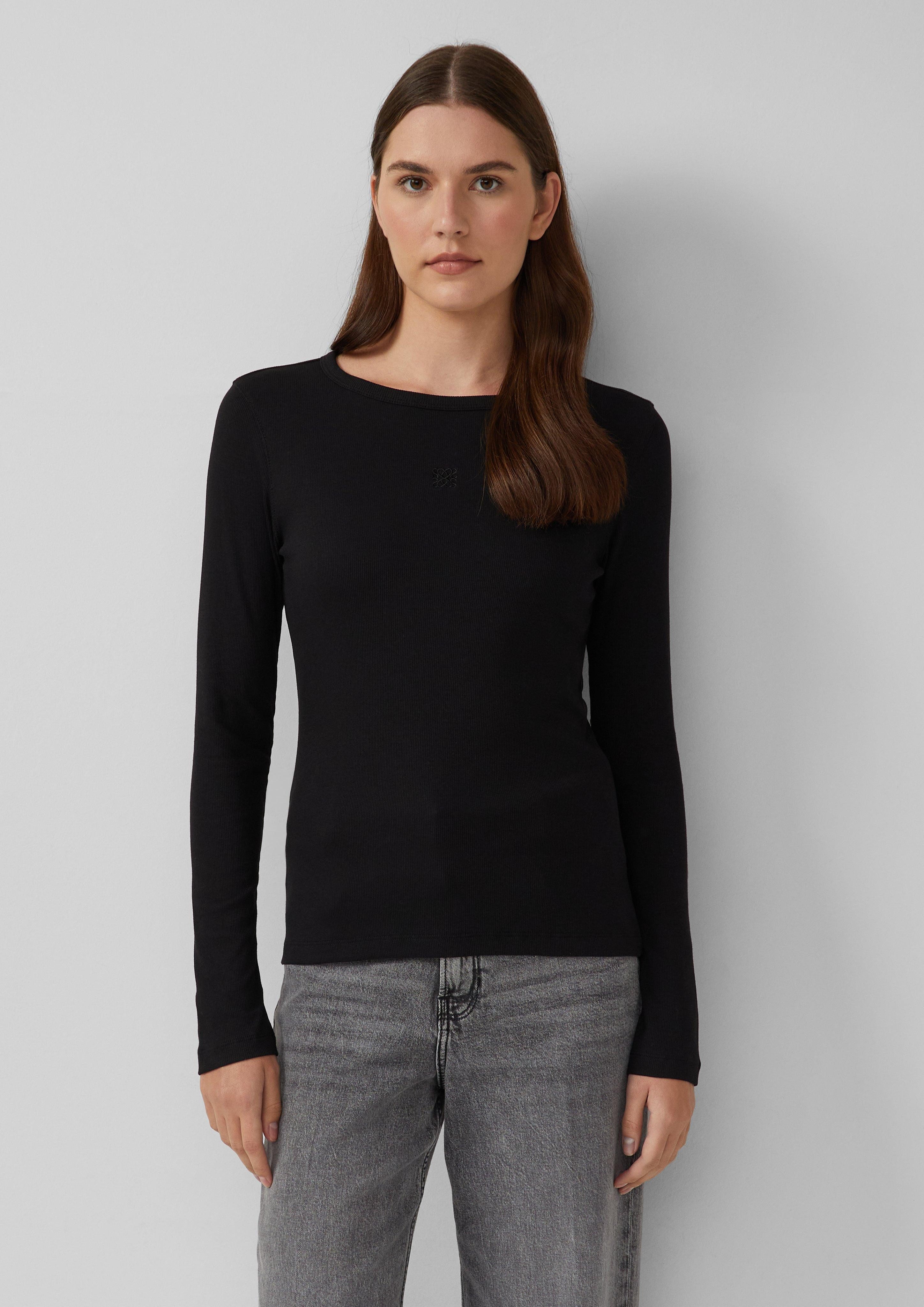 s.Oliver Langarmshirt Ripp-Langarmshirt mit Stickerei günstig online kaufen