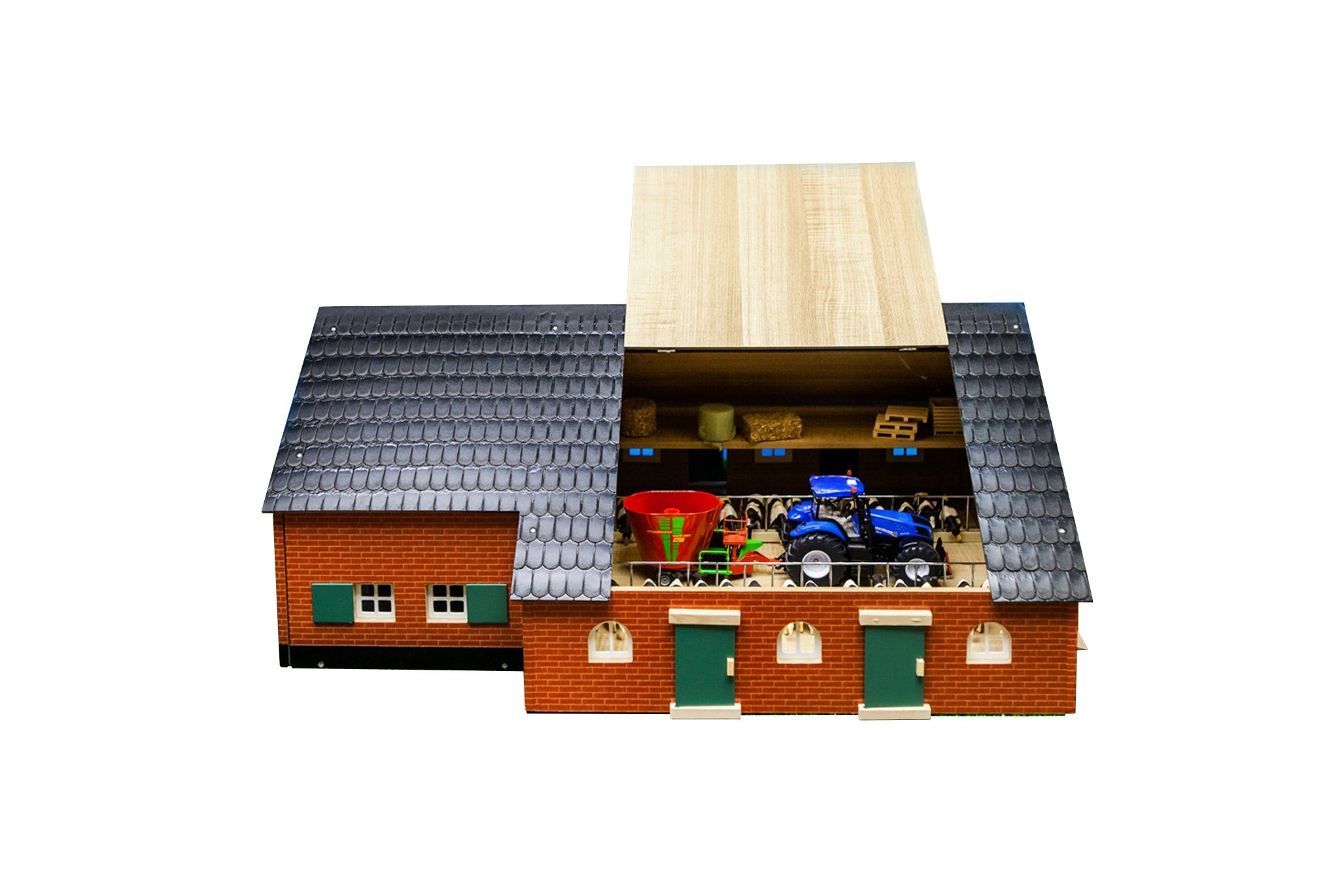 Kids Globe Spielwelt KidsGlobe Viehstall mit Bauernhaus aus Holz, Maße 75x55x32cm, Maßstab