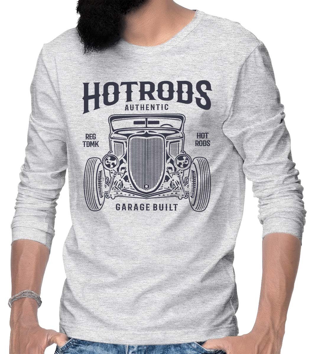 On Motiv mit US-Car Rebel HerrenLangarm Melange T-Shirt Hotrods / Longsleeve Hotrod Tee Grau Longsleeve Wheels