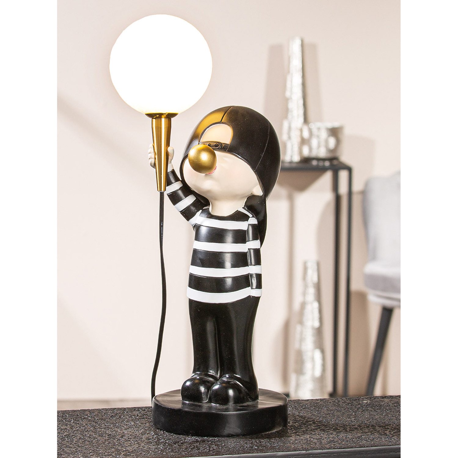 GILDE Tischleuchte BUBBLEGUM Leuchte (LED) - schwarz-weiß - Kunstharz - Höhe 48cm - Junge, Tischlampe - Schreibtischlampe - Nachttischlampe