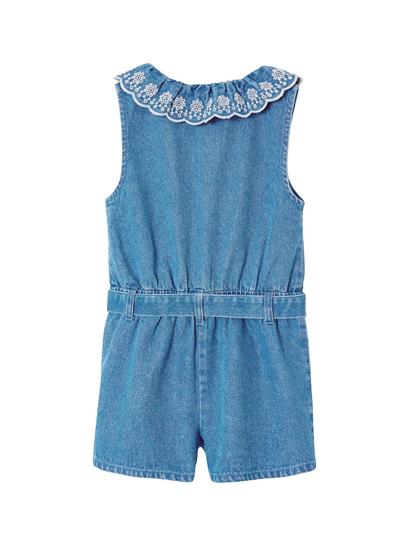 vertbaudet Jumpsuit Kurzoverall Denim bestickter Kragen Mädchen – Bild 2 von 5