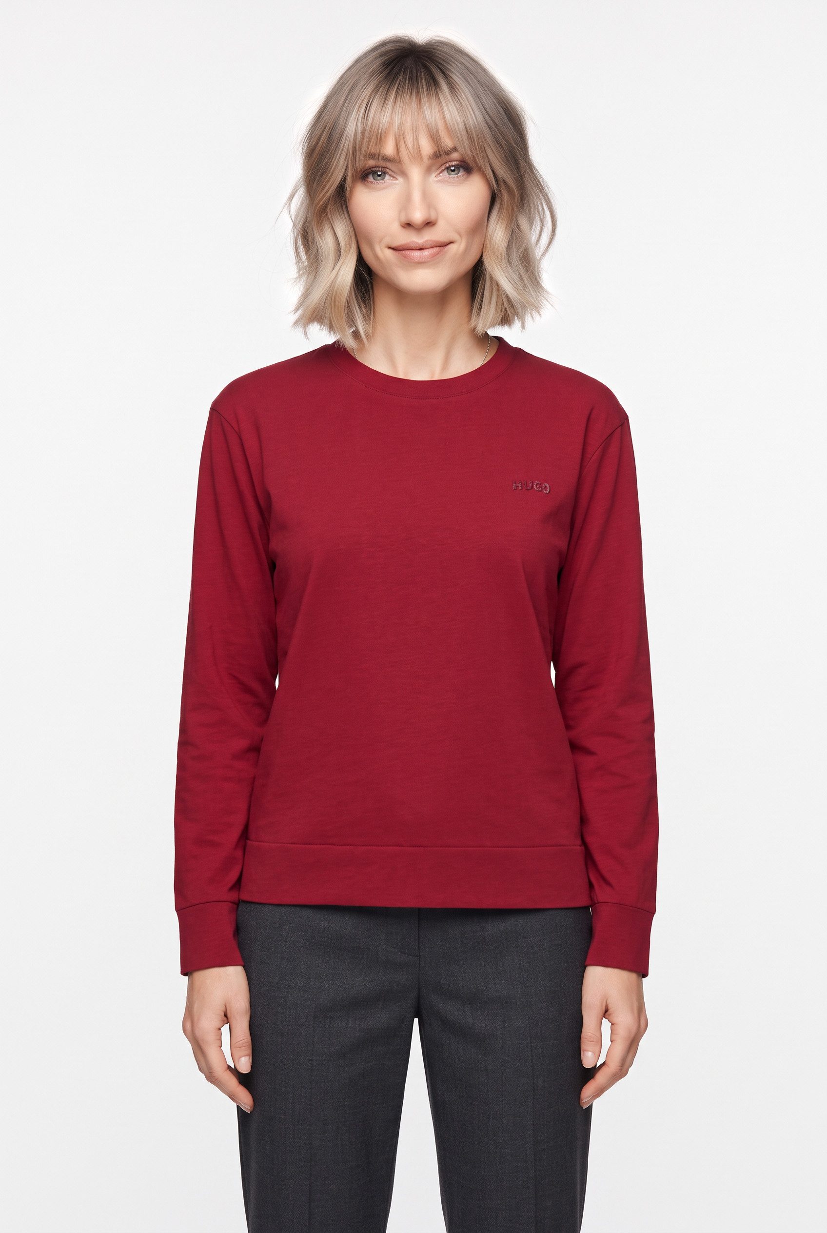 HUGO Langarmshirt regular fit, Rundhals, kontrastfarbener Print