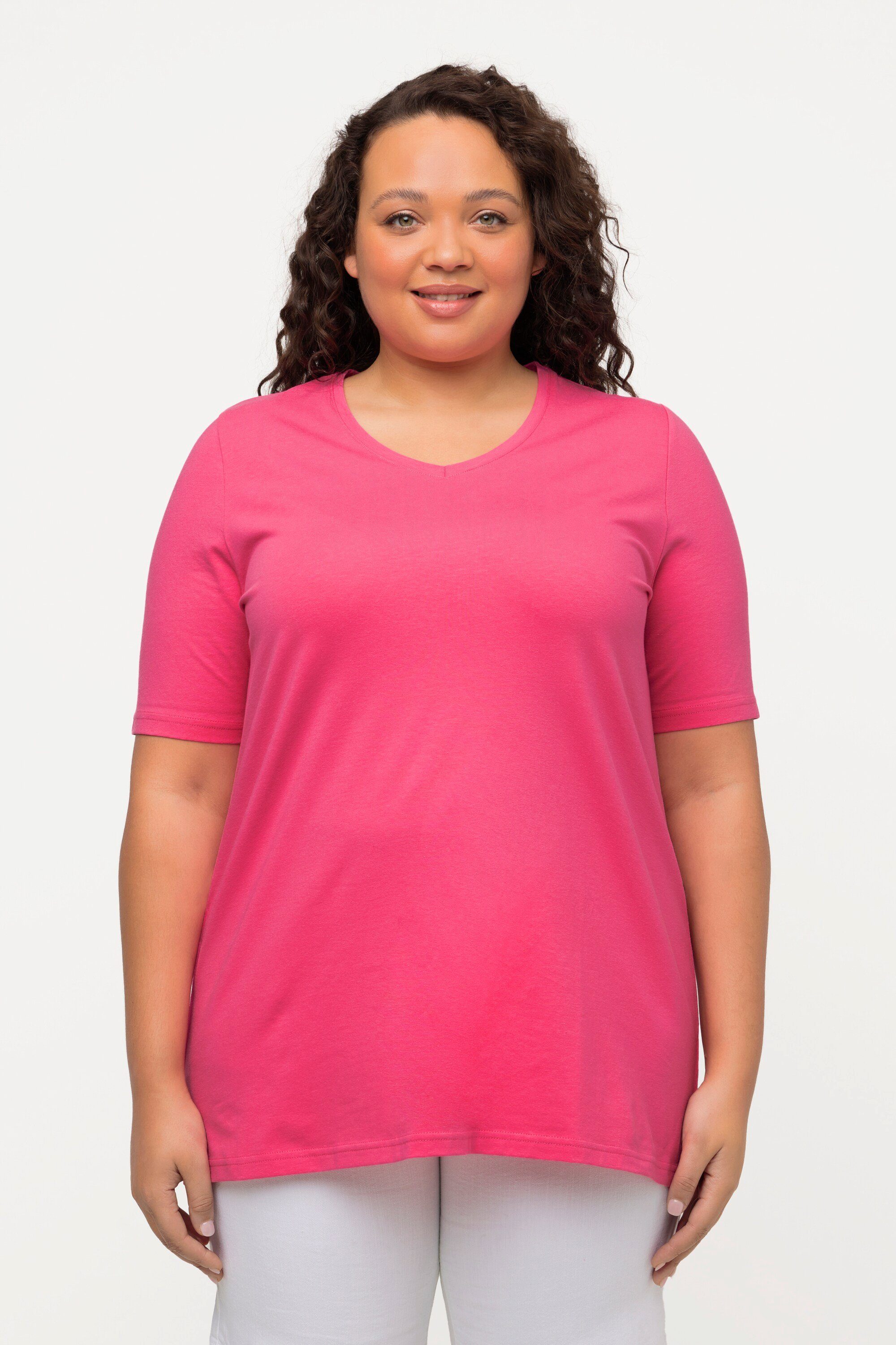 Ulla Popken Rundhalsshirt T-Shirt A-Linie V-Ausschnitt Halbarm rosa | V-Shirts