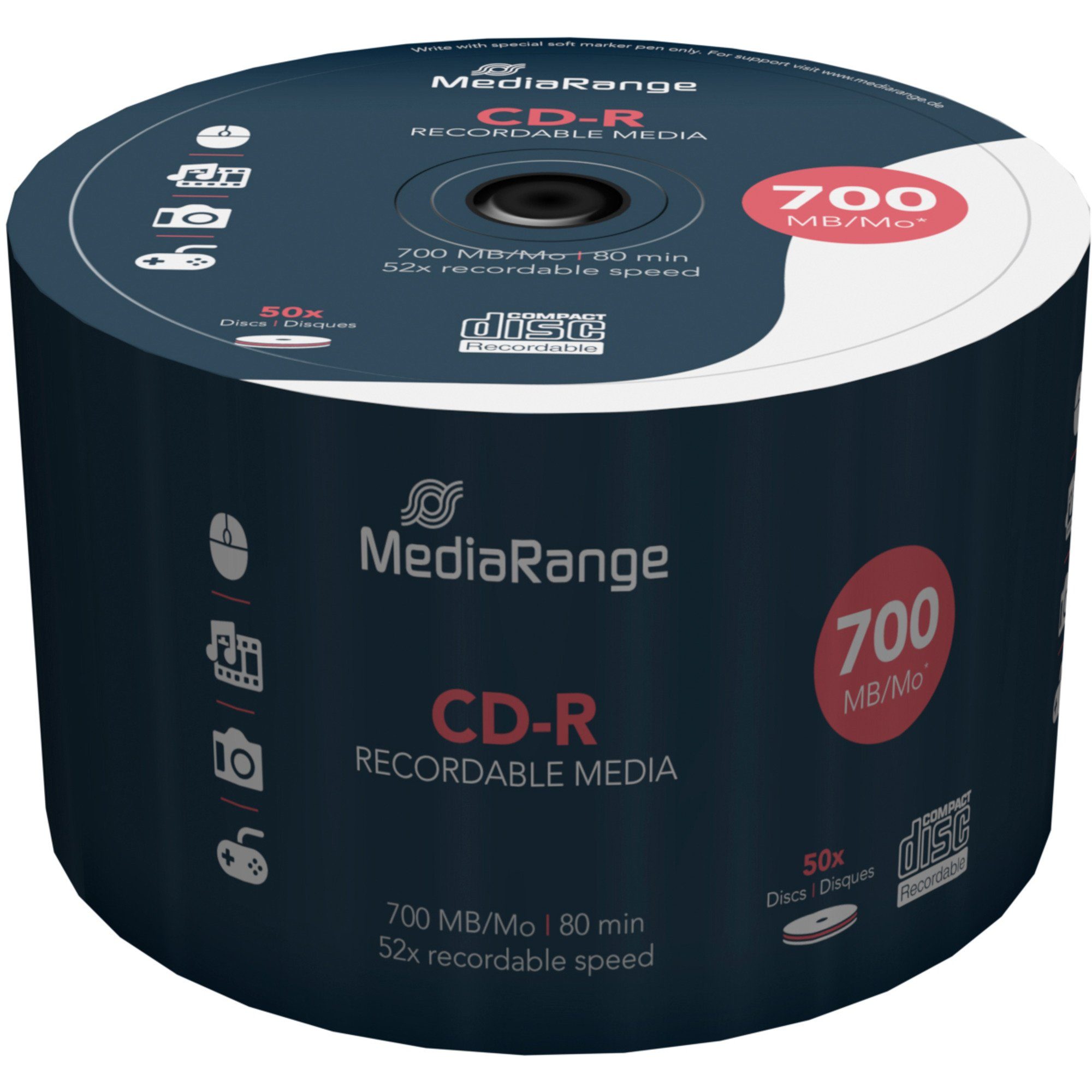 Mediarange CD-Rohling MediaRange CD-R 700 MB, CD-Rohlinge, (52fach, 50