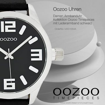 OOZOO Quarzuhr Oozoo Damen Armbanduhr Timepieces C1054, (Analoguhr), Damenuhr rund, extra groß (ca. 46mm) Lederarmband, Fashion-Style