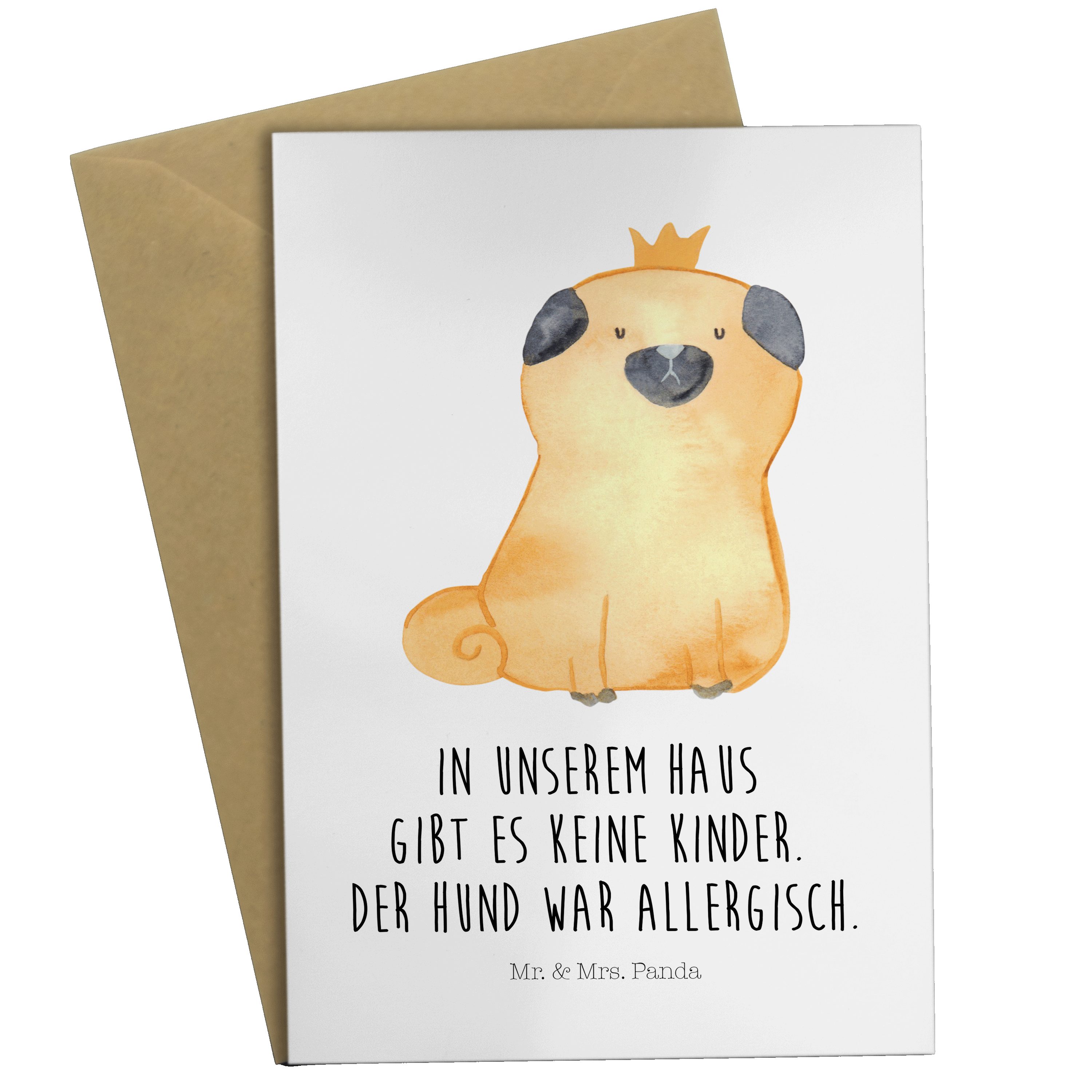 Mr. & Mrs. Panda Grußkarte Mops Krone - Weiß - Geschenk, königlich, Hundebesitzer. Spruch, Hochz