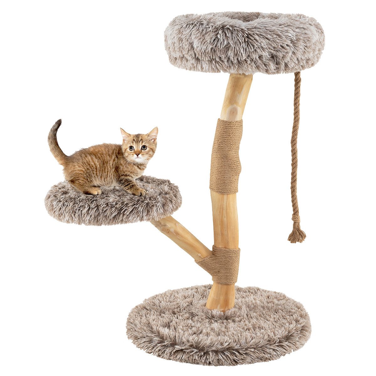 COSTWAY Kratzbaum, Katzenbaum, Massivholz Katzenmöbel, 90cm hoch