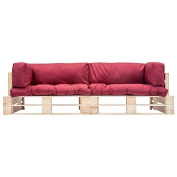 vidaXL Loungesofa 2-tlg. Outdoor-Sofa-Set Paletten mit Kissen in Rot Kiefernholz, 2 Teile