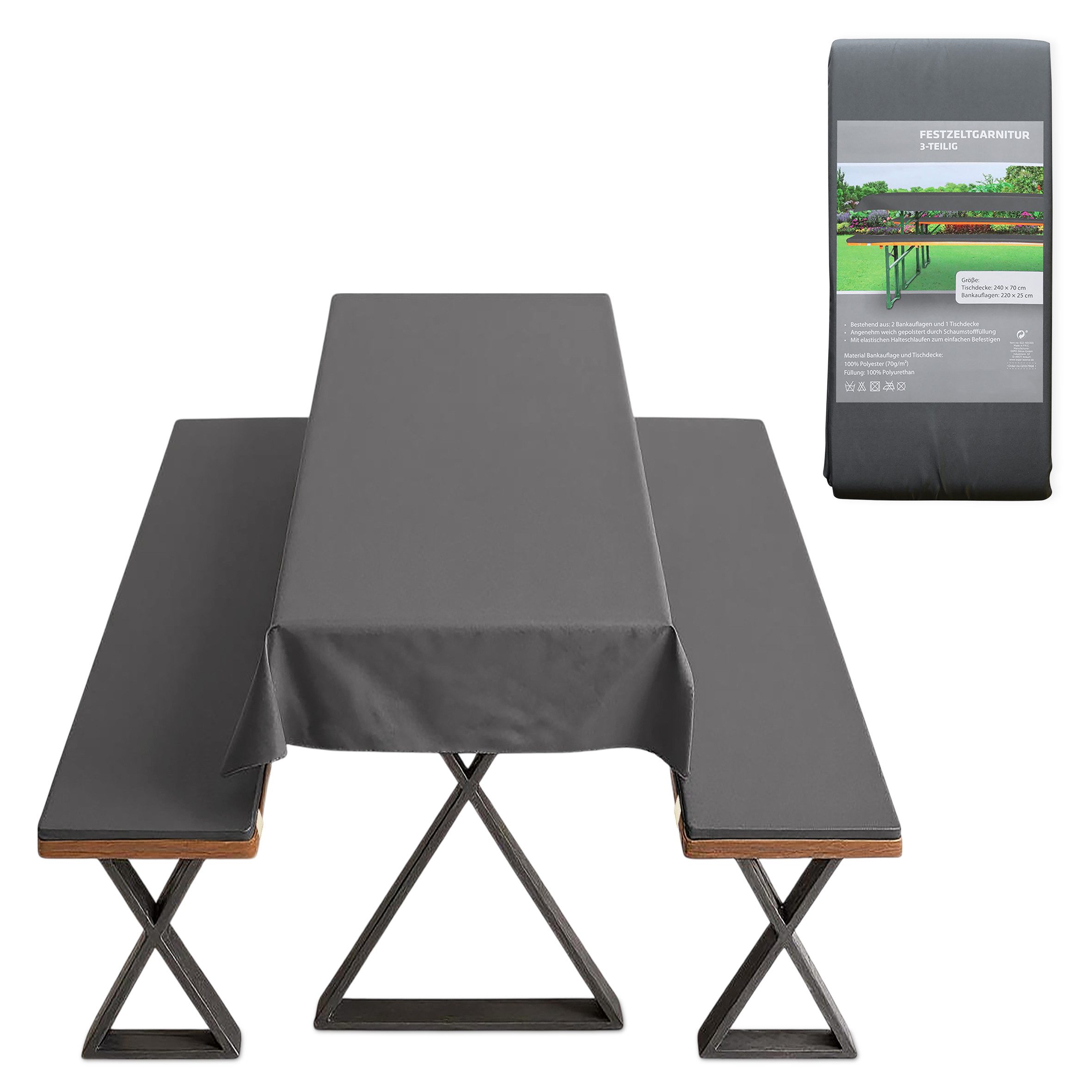 Spetebo Bierzeltgarnitur Universal Auflagenset gepolstert anthrazit - 3-tei günstig online kaufen
