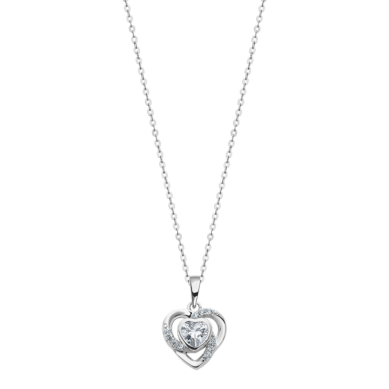 Kette mit Anhänger P3055-1/1 Damen-Halskette – Herz-Anhänger mit Zirkonia & 925er Silber