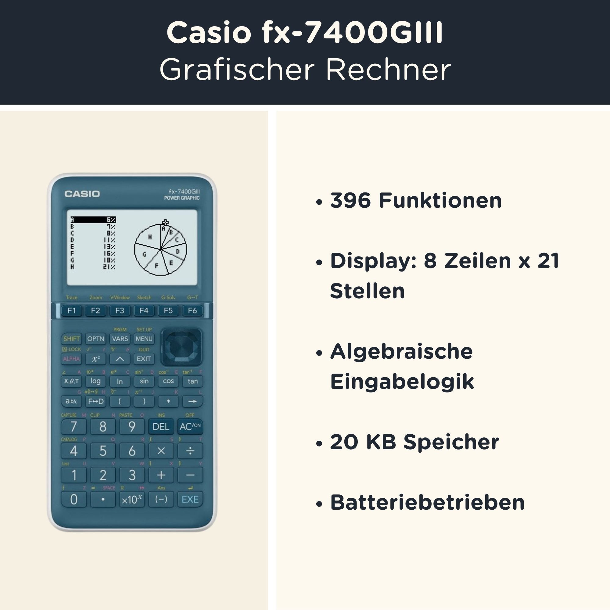 CASIO Taschenrechner fx-7400GIII Grafikrechner inkl. WYNGS Schutztasche Blau