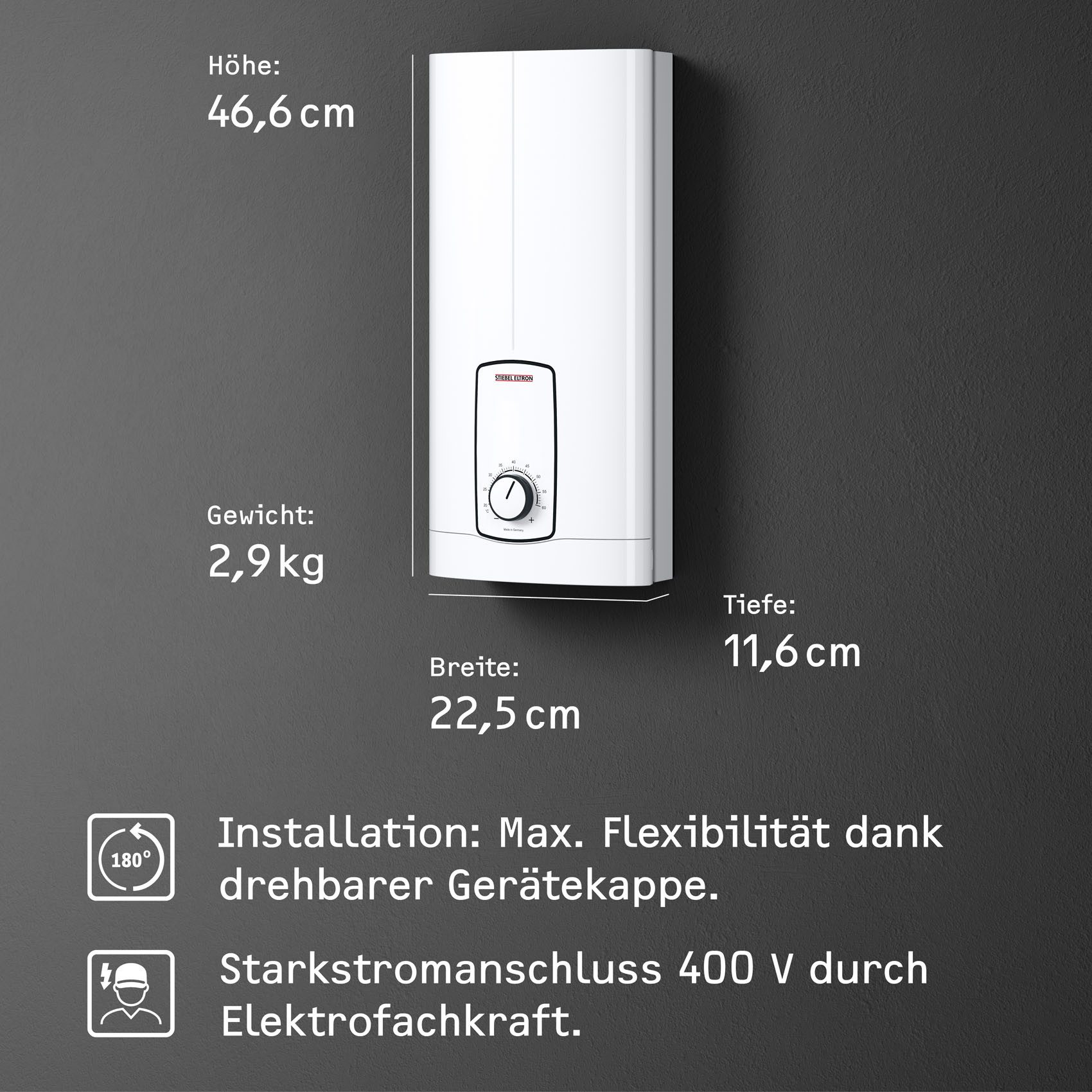 STIEBEL ELTRON Kompakt-Durchlauferhitzer DHB 18 ST Trend 25A, min. 35 °C, 3i Technologie für konstante Warmwassertemperatur