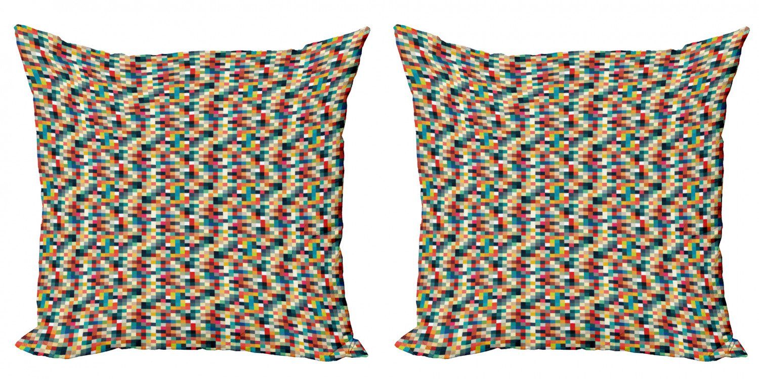 Quadrate (2 Stück), Gitter Kissenbezüge Abakuhaus Bunte Modern Accent Digitaldruck, Doppelseitiger Geometrisch