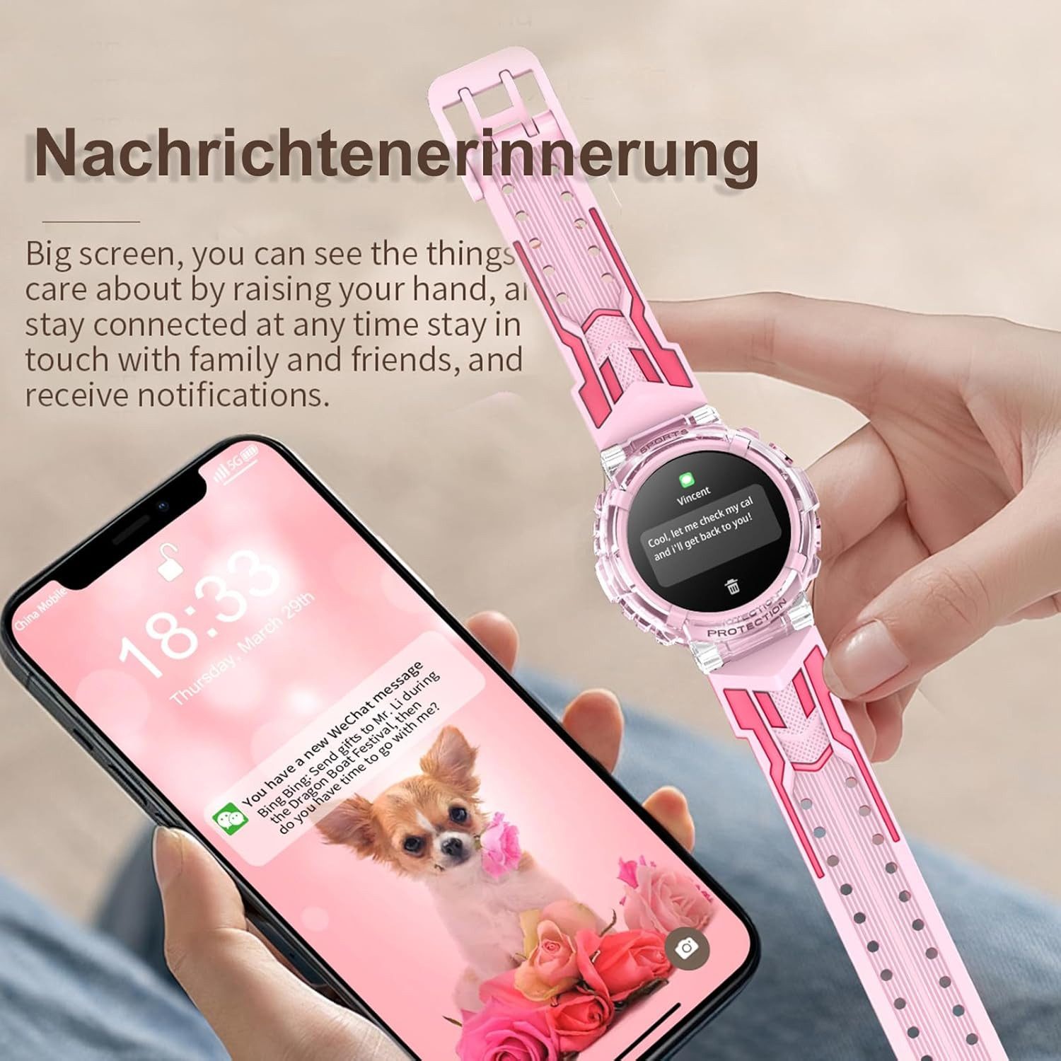 findtime FSHTWY25Rosa Smartwatch (2,5 cm, sim-karte), Kinder Fitness Smartwatch mit Anrufen Gesundheits