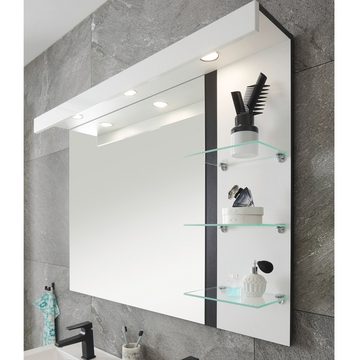 Lomadox Badspiegel CHARLESTON-61, weiß mit Absetzungen in schwarz 120/85/20 cm