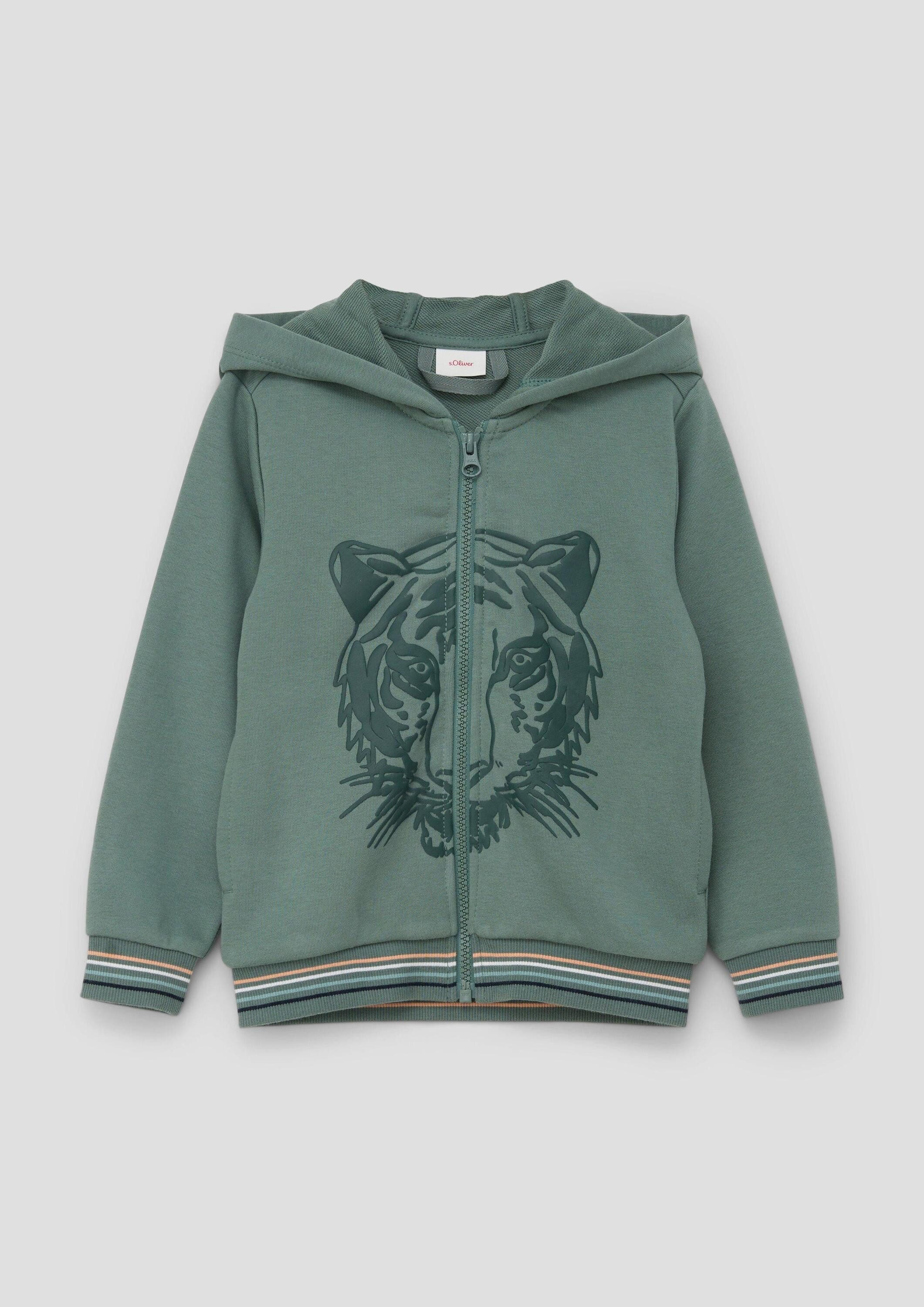 s.Oliver Sweatjacke Sweatshirt Jacke Sweatshirt-Jacke mit Reliefprint