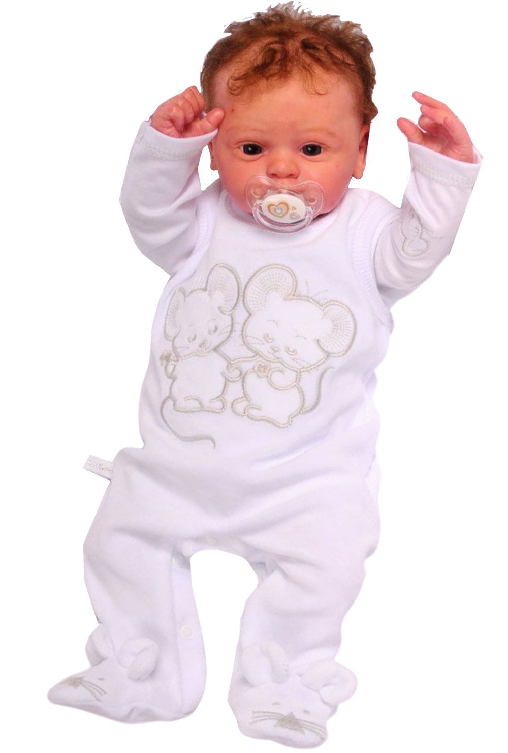 Strampler Stramplerhose aus Velours und Shirt Baby Anzug in Weiß mit Mäuschen
