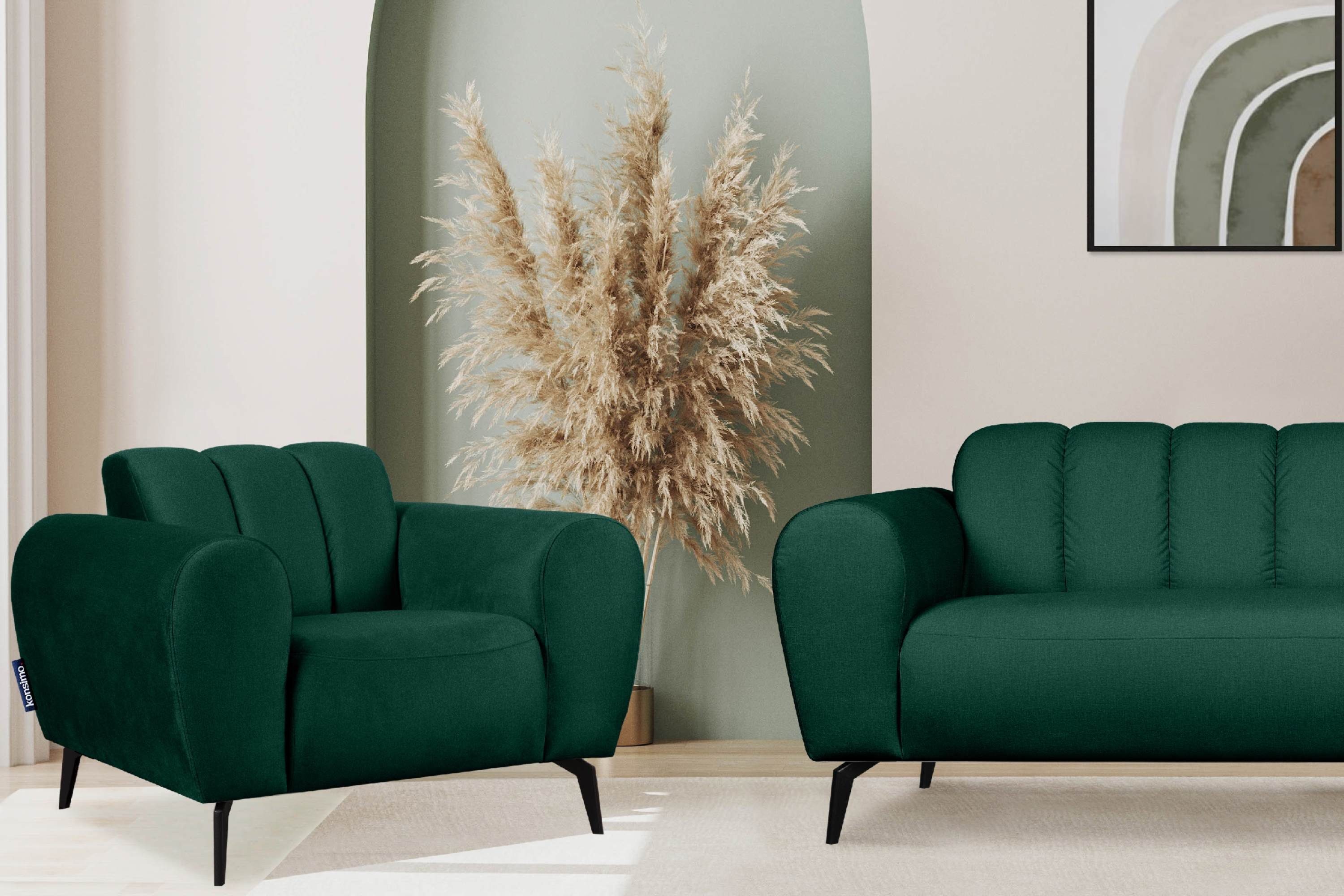 Konsimo Sessel RUBERO mit wasserabweisenden modernes Design | dunkelgrün breiten Eigenschaften, Gewebe Armlehnen, mit dunkelgrün