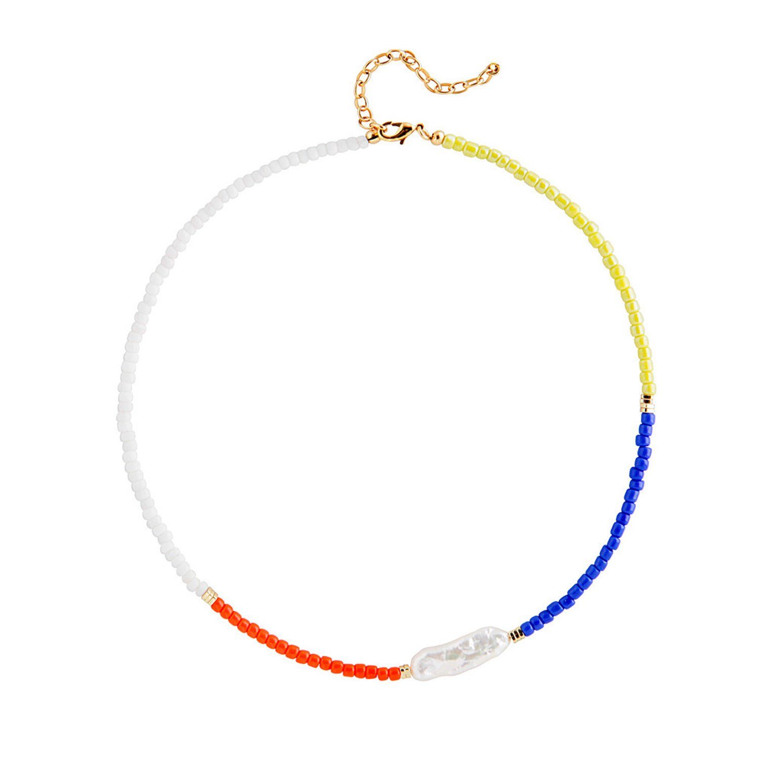 MAGICSHE Frauen, Layered Edelstahl 18K Halskette aus Halskette Süßwasserperlen Perlenkette NK8002b für vergoldet