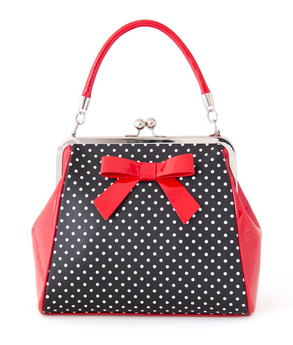 Banned Handtasche Polka Star Schwarz, Vintage Retro Lack Schleife Henkeltas günstig online kaufen