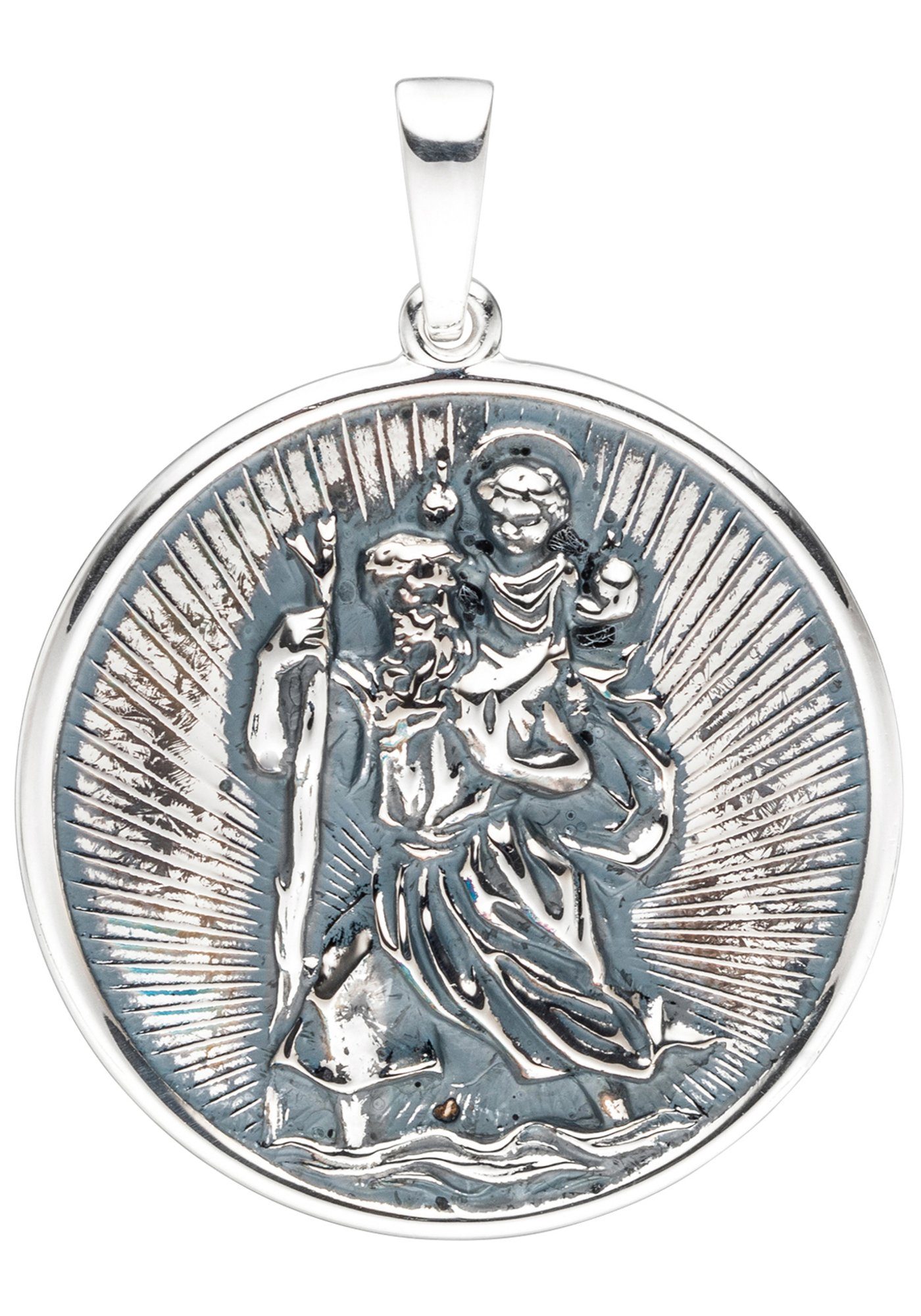 JOBO Runder Anhänger Schutzpatron Christopherus, rund 925 Silber,  Durchmesser ca. 30,1 mm, Tiefe ca. 2,6 mm