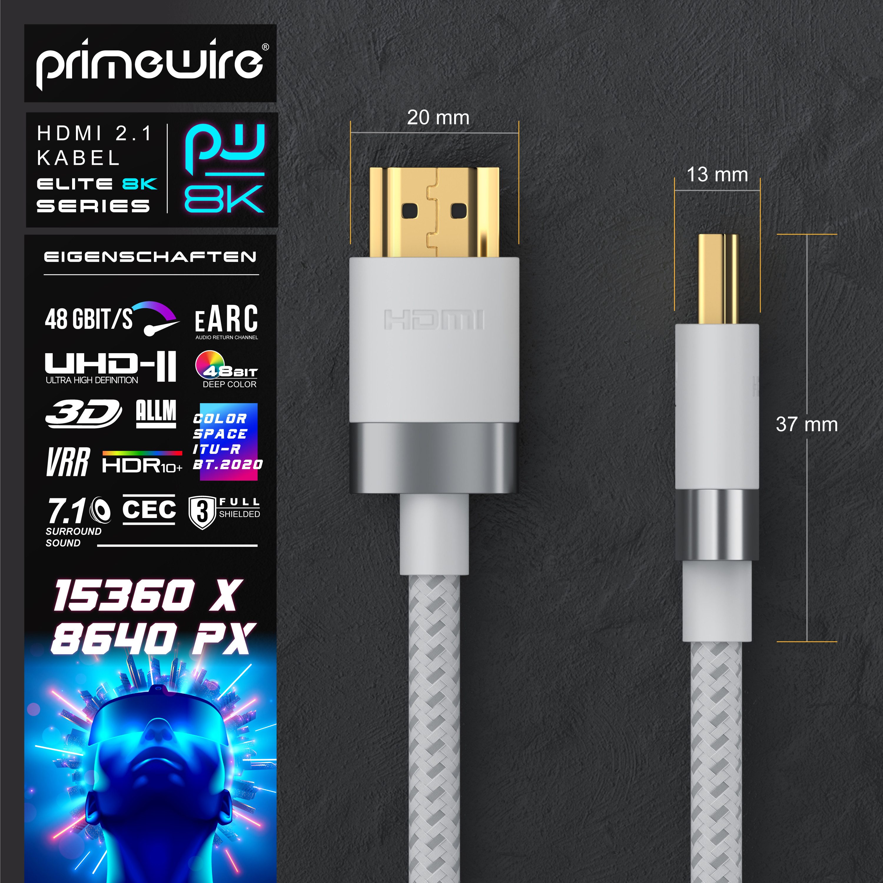 Primewire 16k HDMI Kabel 2.1+, 16k@30Hz 8k@60Hz 4k@120Hz, UHD II, HDMI-Kabel, 2.1, HDMI Typ A (25 cm), Ultra High Speed Ethernet 48Gbps, HDR 10+ eARC 3D VRR, 0,25m