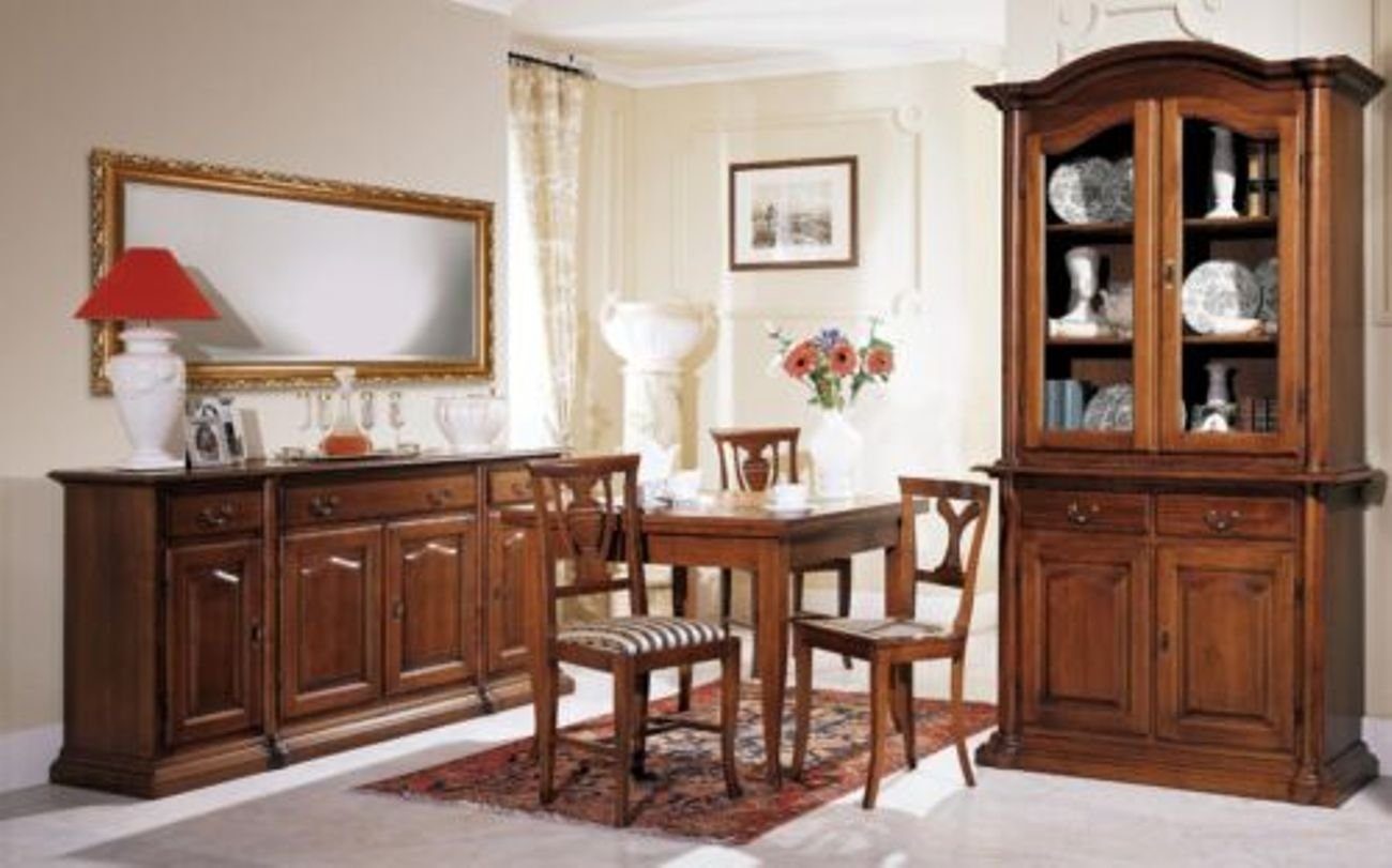 Möbel Holz Vitrine 6tlg Esszimmer-Set, Garnitur Design Set Tisch 4x JVmoebel Stuhl Esszimmer