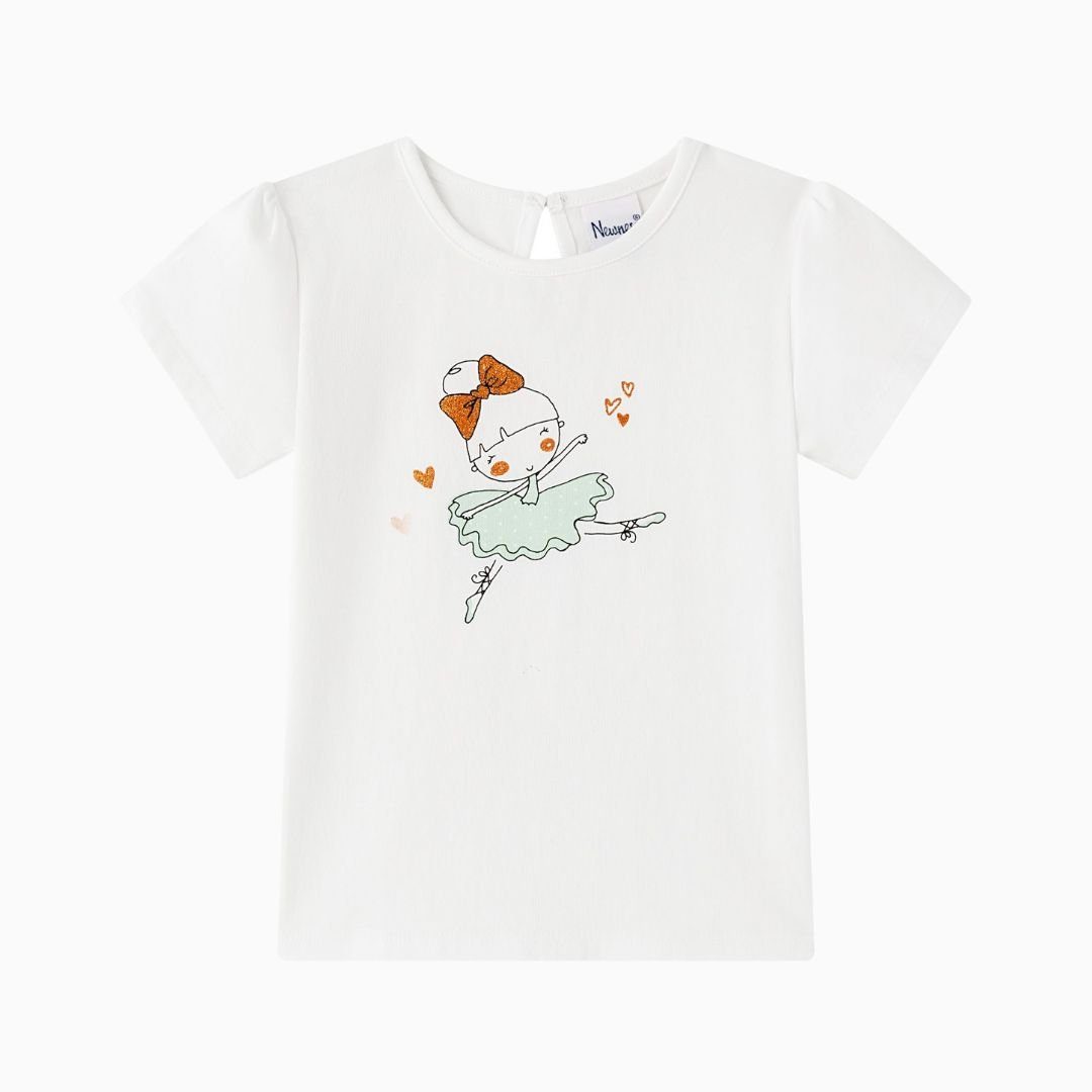 suebidou Print-Shirt Mädchen Sommer T-Shirt mit Puffärmeln und Ballerina Print