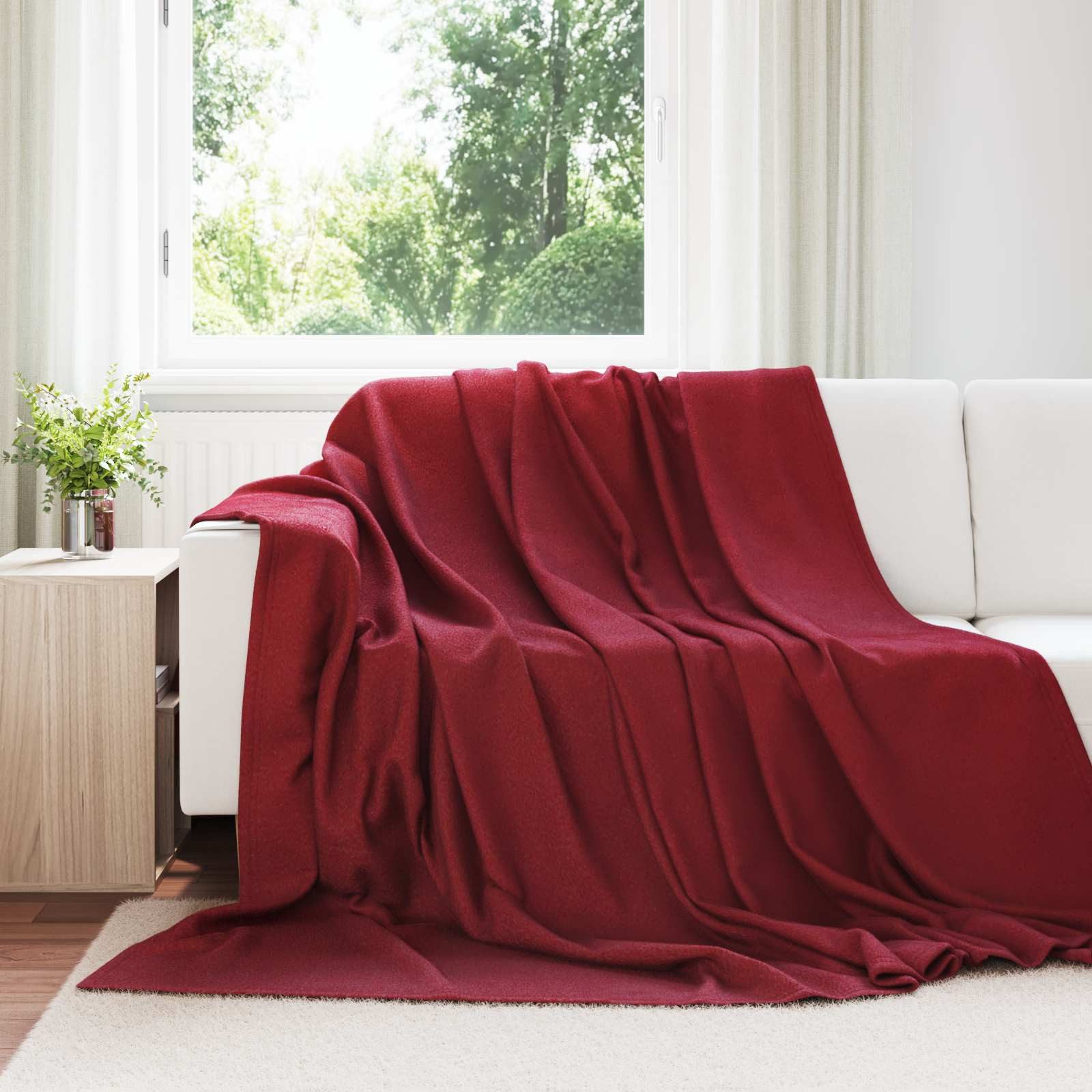 vidaXL Bettüberwurf Überwurfdecke Bordeauxrot 240 x 220 cm Fleece