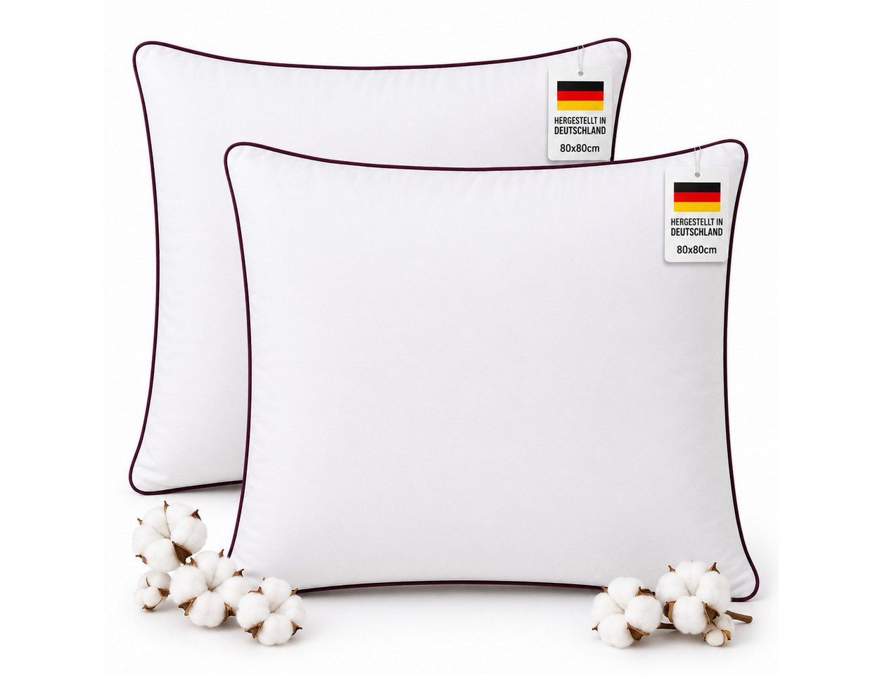 NEXGEN Luxus Baumwollkissen Baumwollkissen mit Biese, Hotelqualität, hergestellt in Deutschland, Füllung: Premium-Füllwatte, Bezug: Baumwolle, Seitenschläfer, Bauchschläfer, Rückenschläfer, Hergestellt in Deutschland, Deluxe Komfort