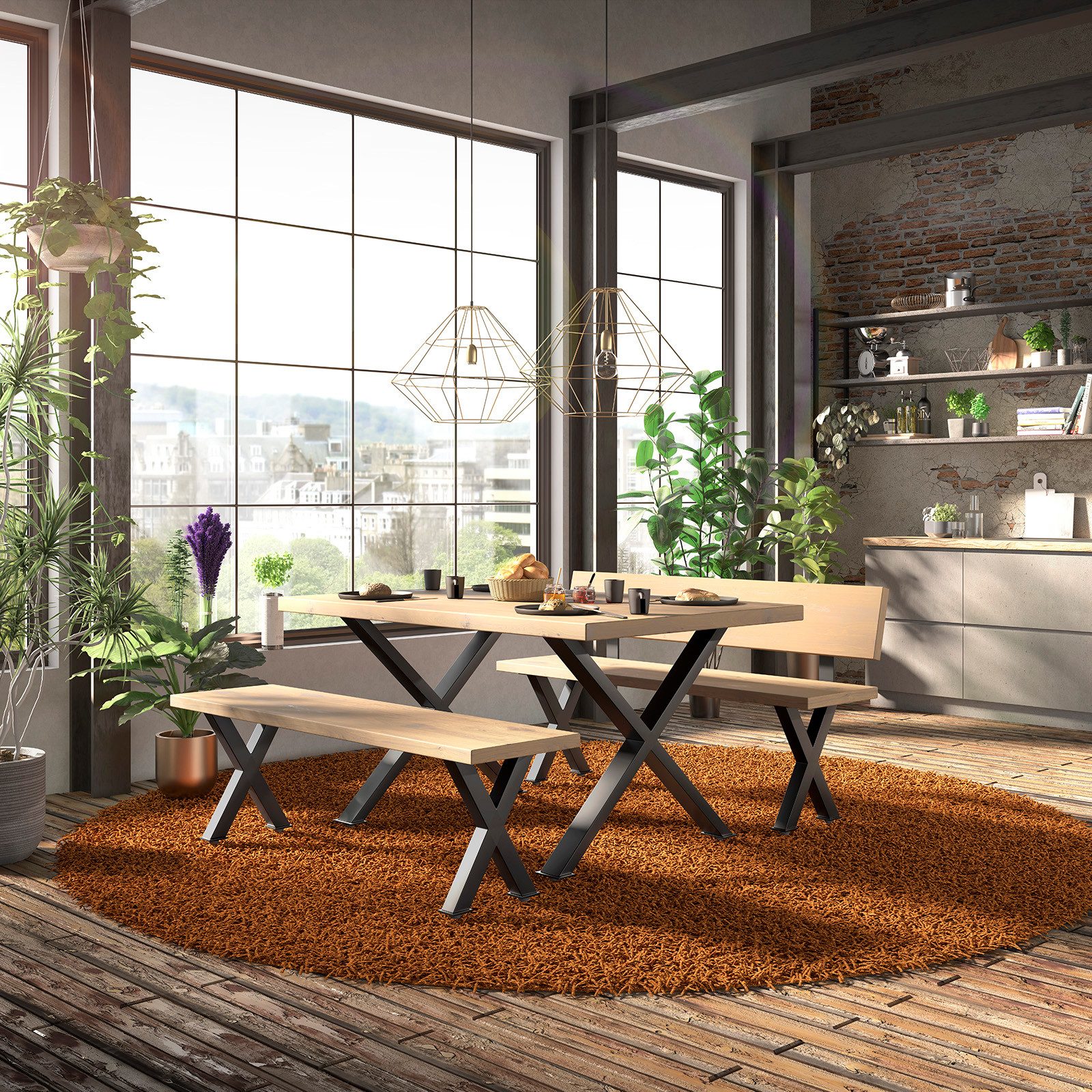 SO-TECH® Möbelfuß Tischgestell Bankgestell Bankuntergestell Tischkufe, (1-St), X-Form Stahl schwarz Profil 50 x 50mm Höhe 420mm Tiefe 345mm