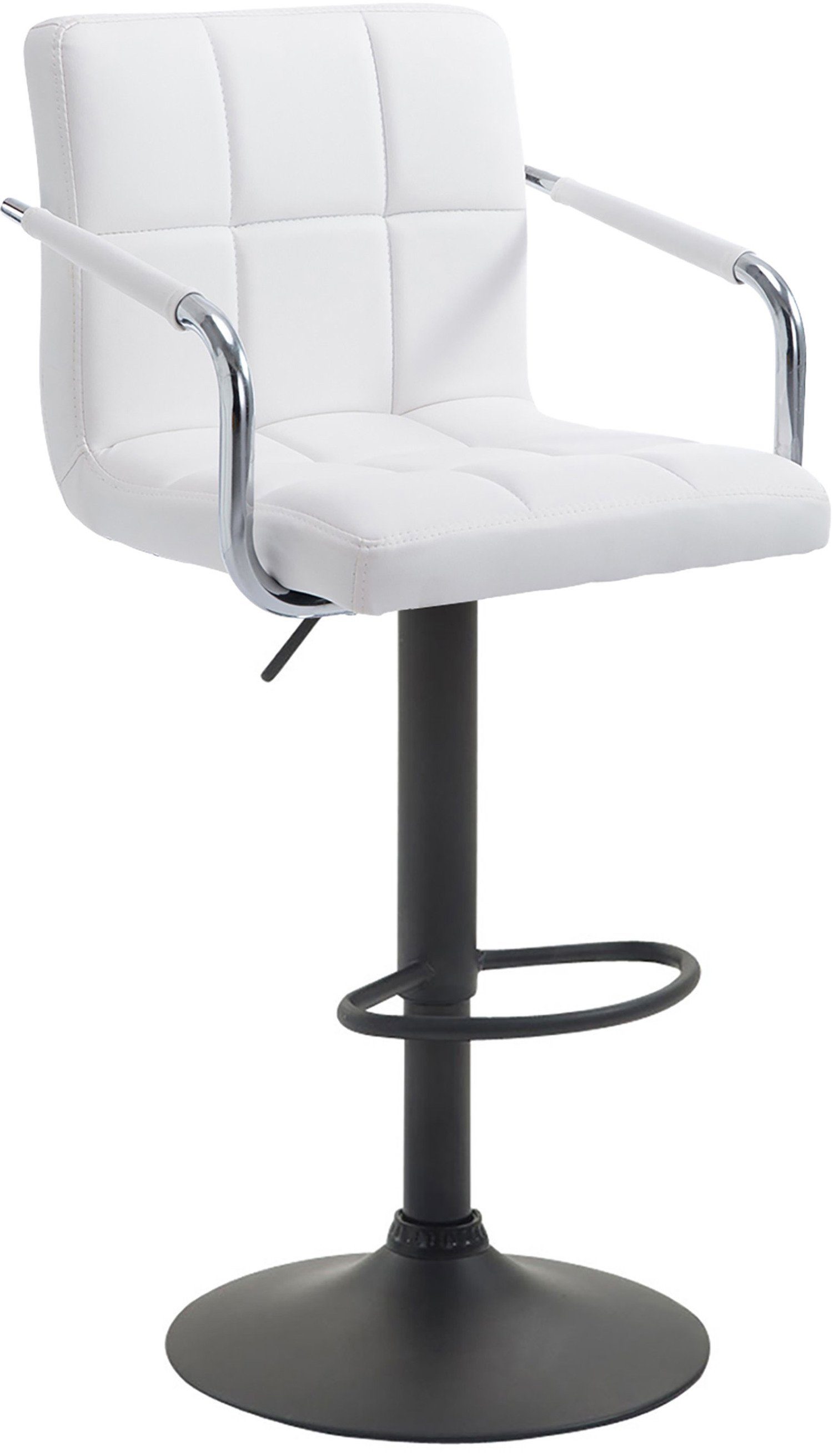 TPFLiving Barhocker Lucy V2 (mit Rückenlehne - Barstuhl höhenverstellbar - Hocker für Theke & Küche), 360° drehbar - Gestell: Metall schwarz - Sitzfläche: Kunstleder Weiß