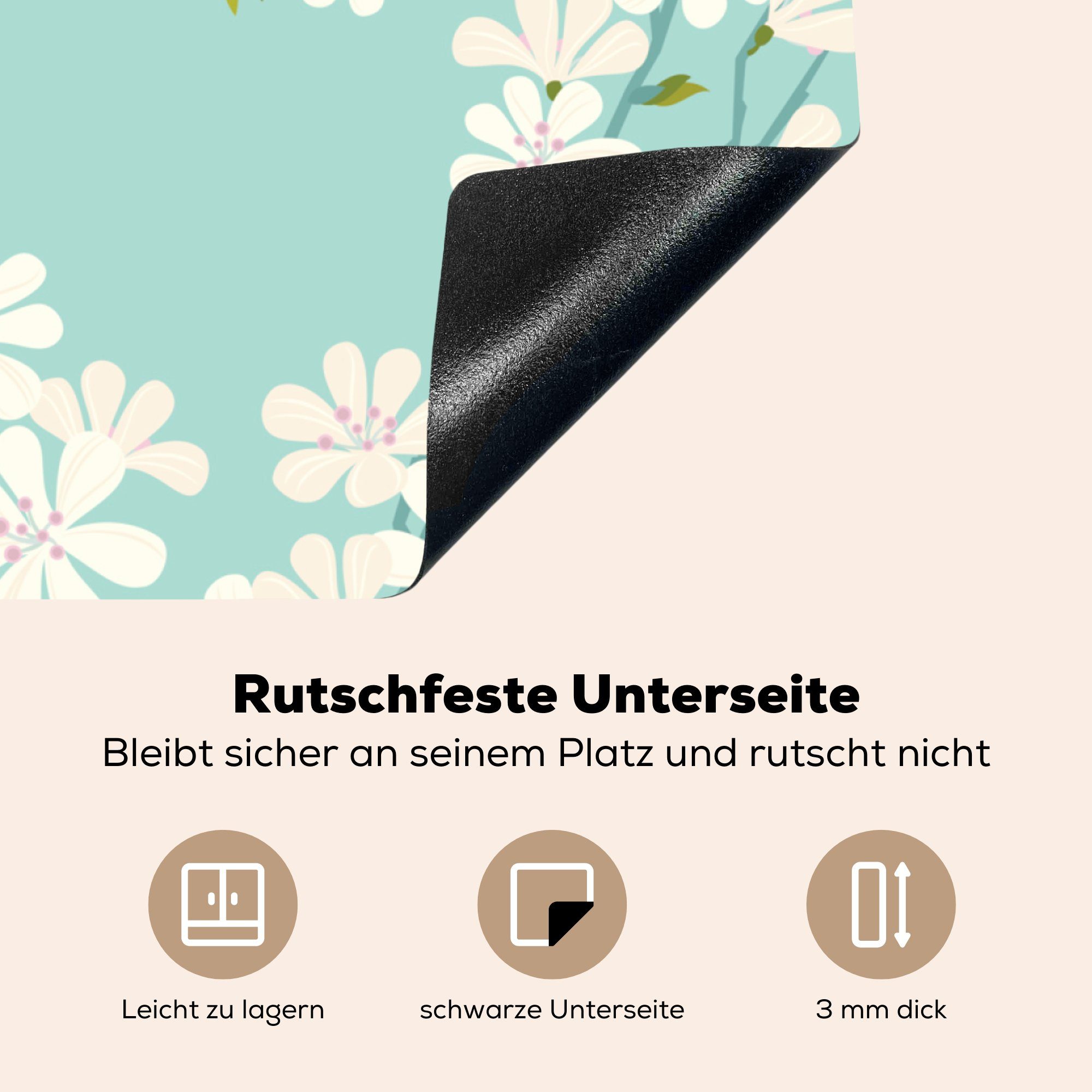 für (1 Arbeitsplatte 78x78 Muster, Vinyl, - MuchoWow Sakura Ceranfeldabdeckung, Blumen Herdblende-/Abdeckplatte tlg), küche cm, -