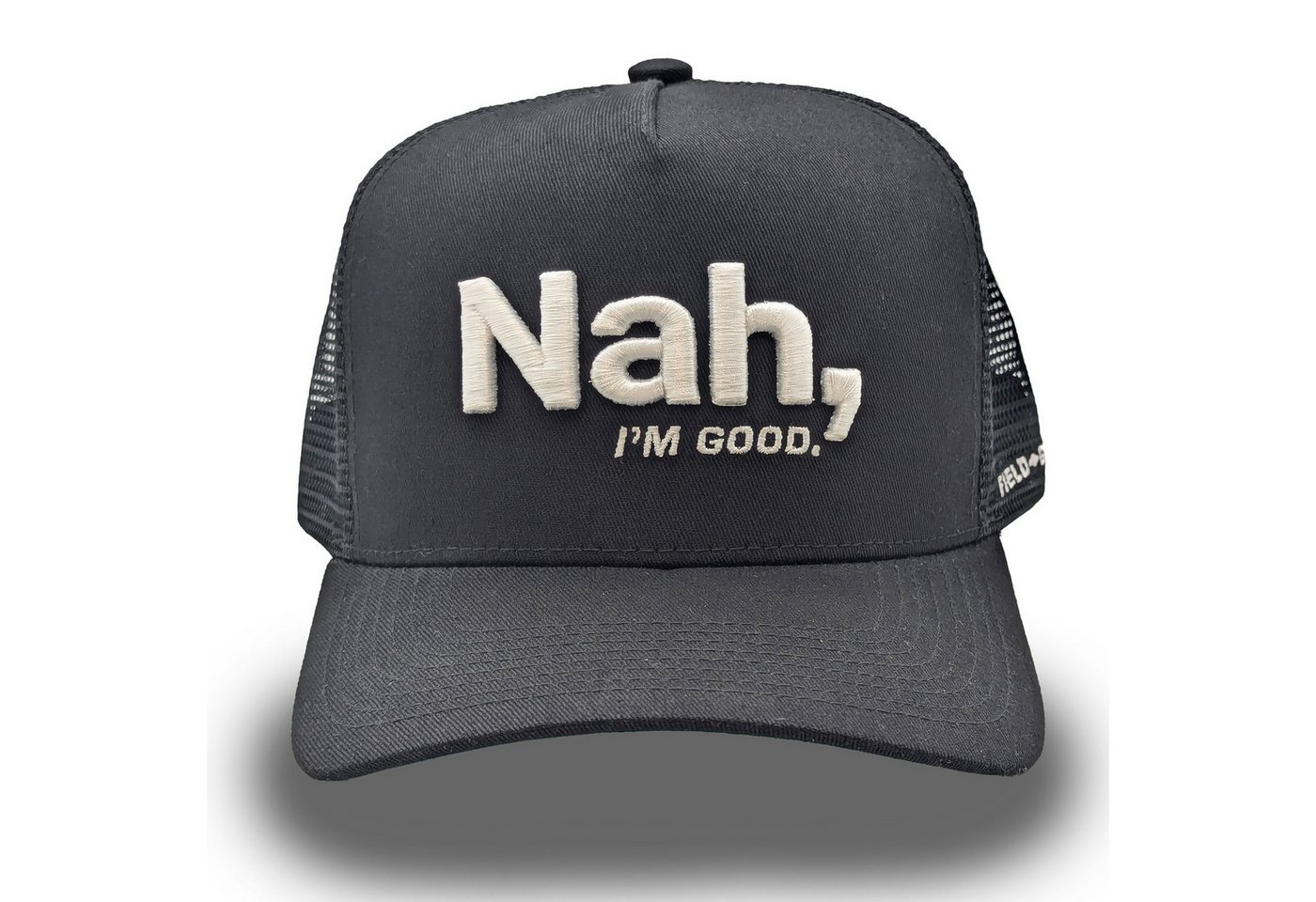 FIELD GRADE Trucker Cap Field Grade I'm Good Trucker Cap Twill Mesh (Basecap, Basecap, Meshcap, Trucker Kappe) Field Grade Logo Stickerei über dem Verschluss