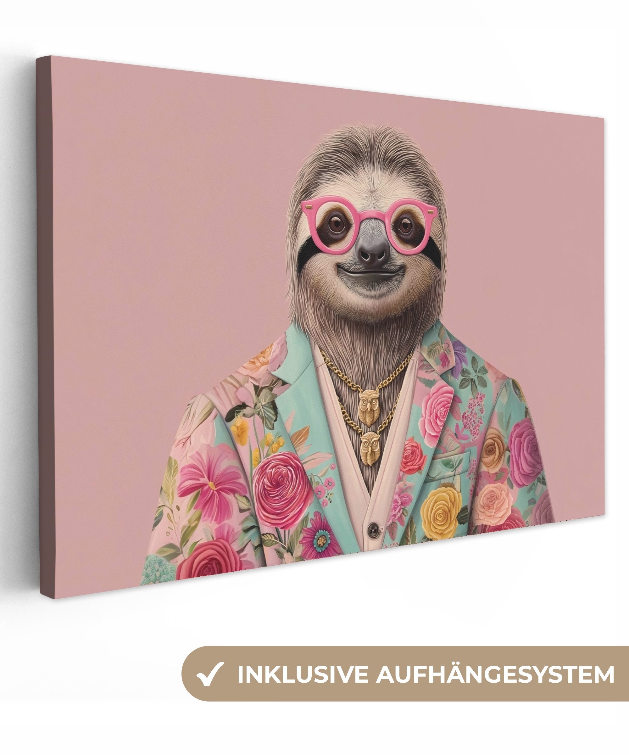 OneMillionCanvasses® Leinwandbild Faultier - Blumendruck - günstig online kaufen