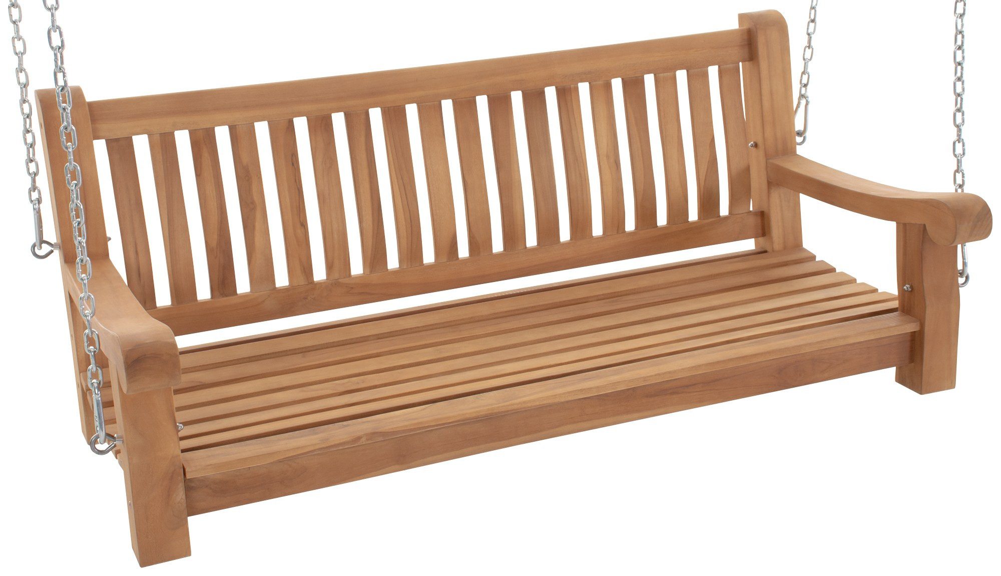 furnicato Hängebank Schaukelbank Joyce 150 cm Naturholz Goldbraun (1-St), Witterungsbeständige Sitzbank mit Armlehnen für deinen Garten