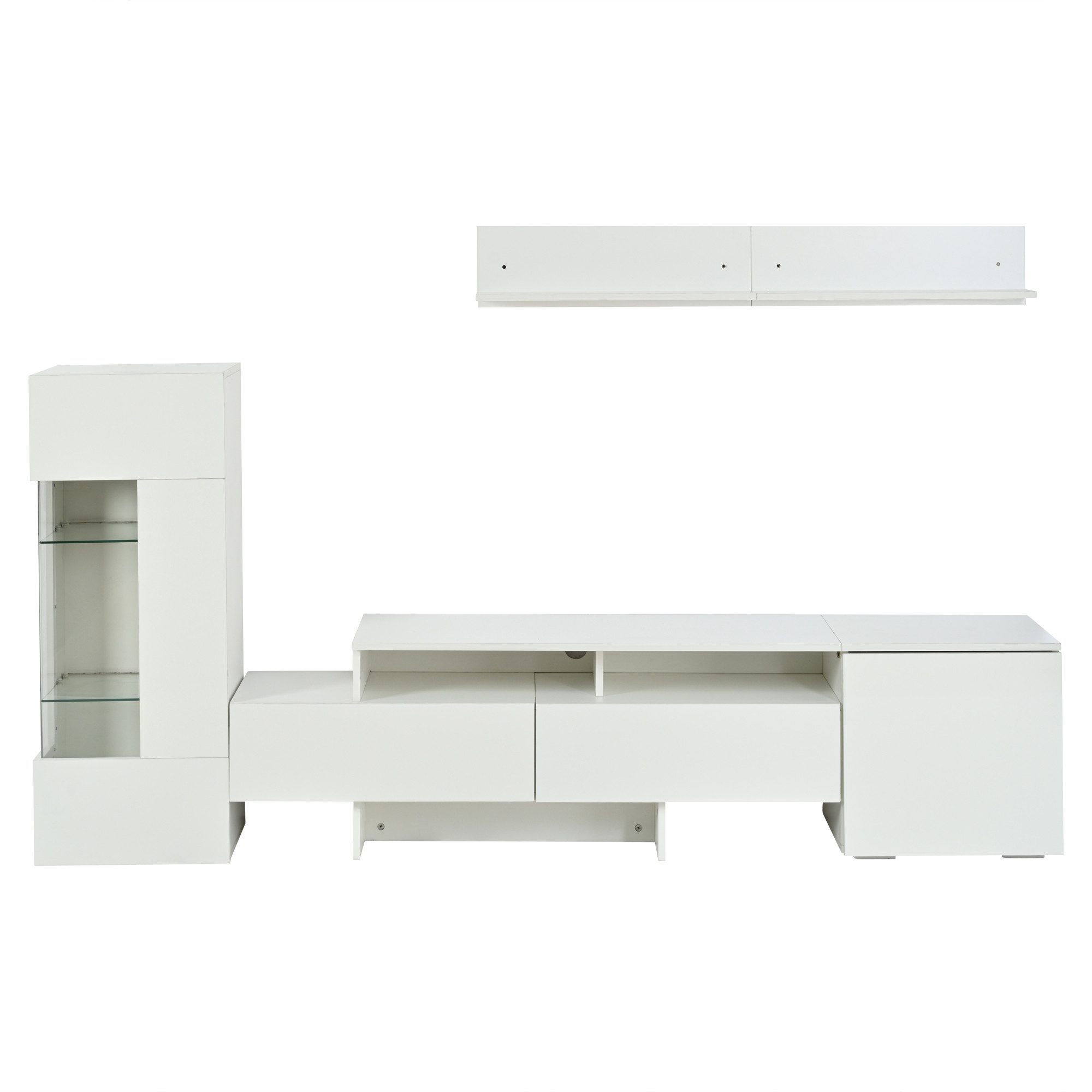 KLAM HOME Wohnwand Wohnwand Set 3-Teilig Mit Hochglanz Und LED Beleuchtung, (Moderne TV Wandkombination Mit Akryl Türen Und Glas Einlagen), Raumsparende Fernseh – Bild 2 von 5