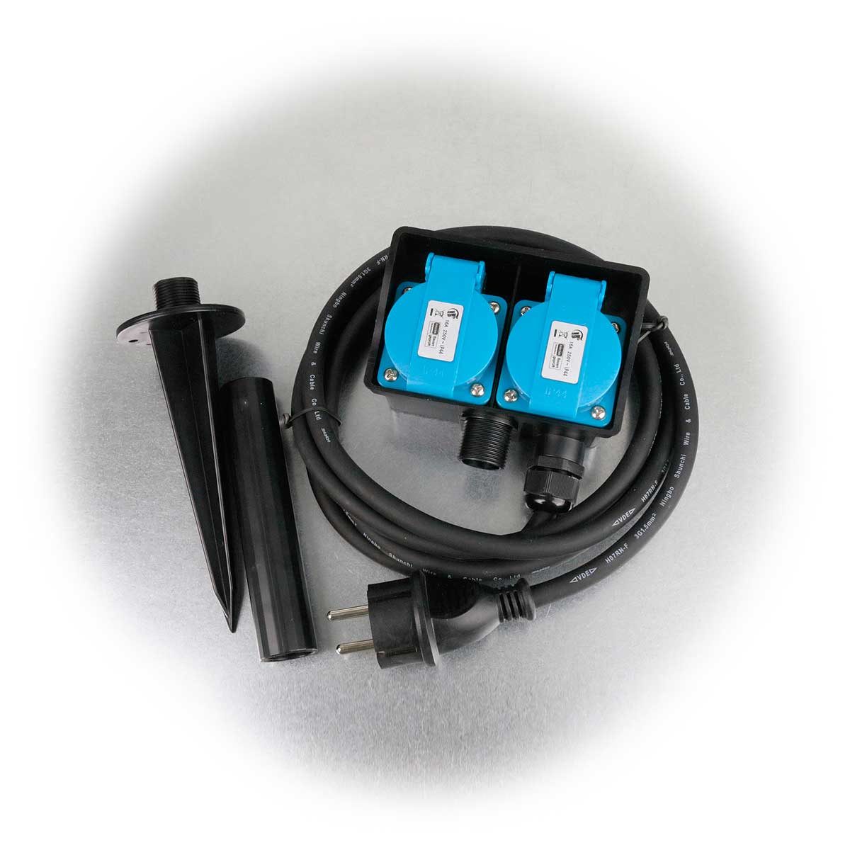 ChiliTec Gartensteckdose Gartensteckdose, 2-fach mit Erdspieß 250V/16A IP44