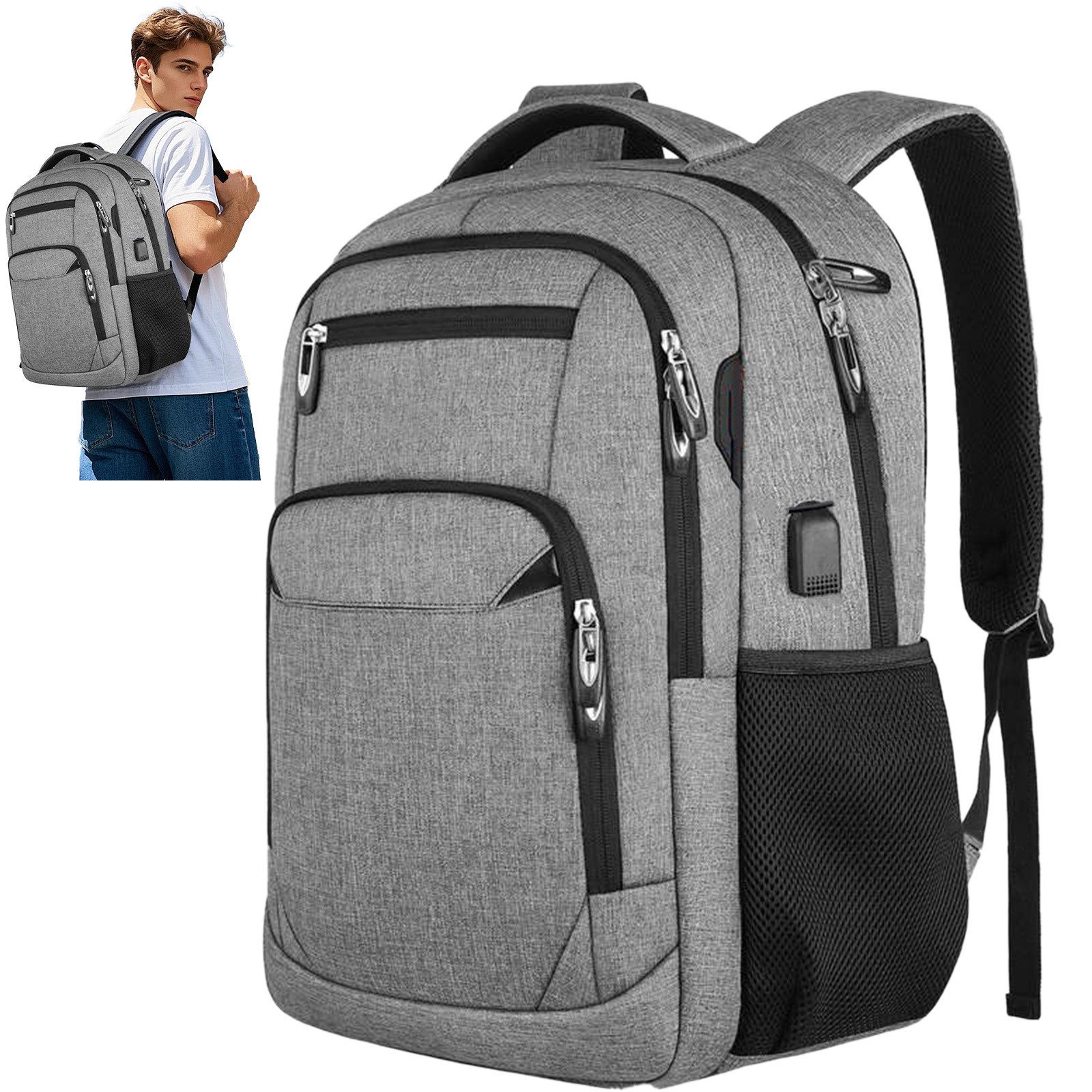 OKWISH Laptoprucksack Laptop Rucksäcke Schulrucksack Wasserbeständig Laptoptasche (Uni Tasche Businessrucksack Sportrucksack, Anti-Diebstahl, Backpack mit Laptopfach, mit USB-Anschluss), Herren Damen Jungen Teenager Arbeit Business Freizeit Reisen